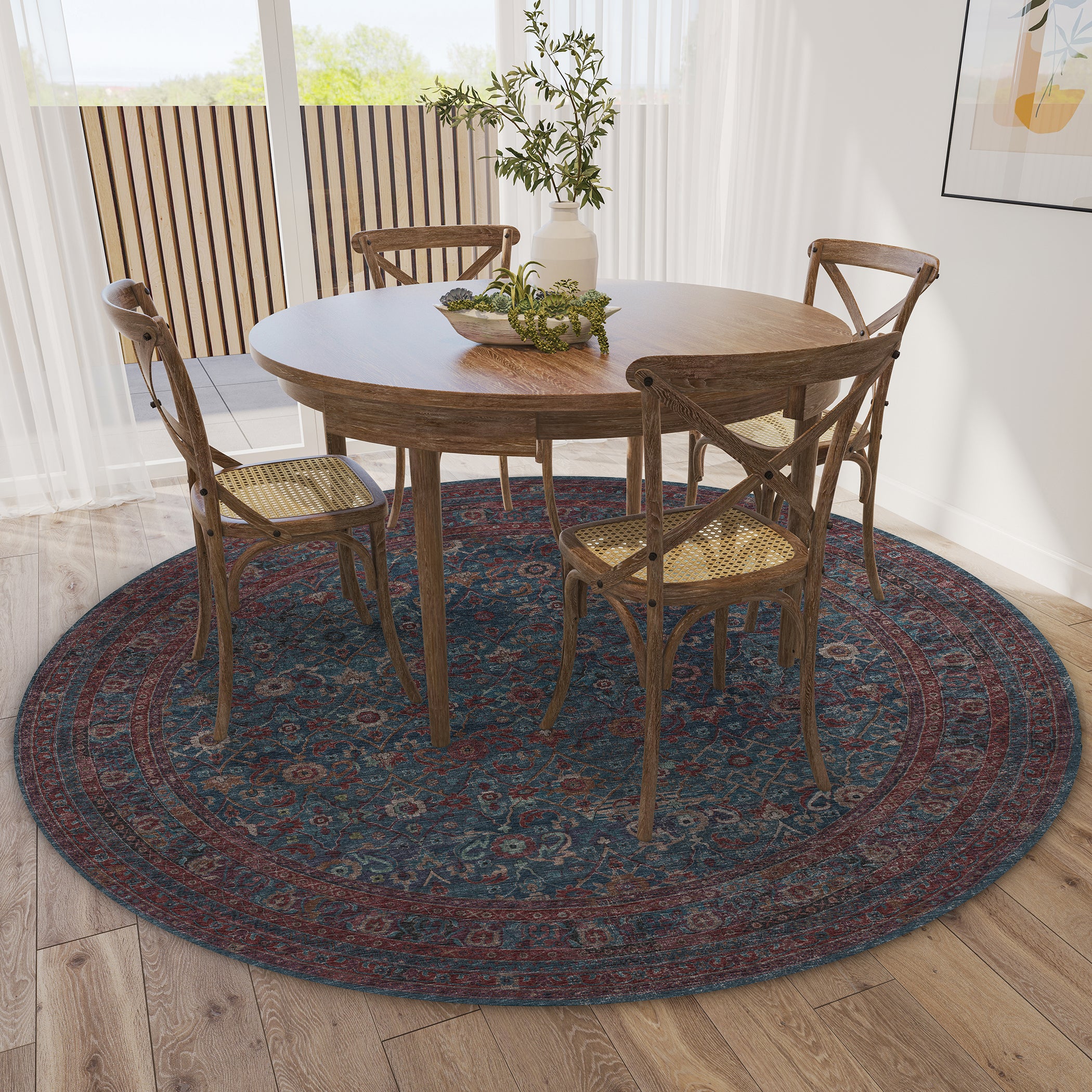 Indoor/Outdoor Traditional JC7 Navy Blue Rug 4' x 4' #shape_Round