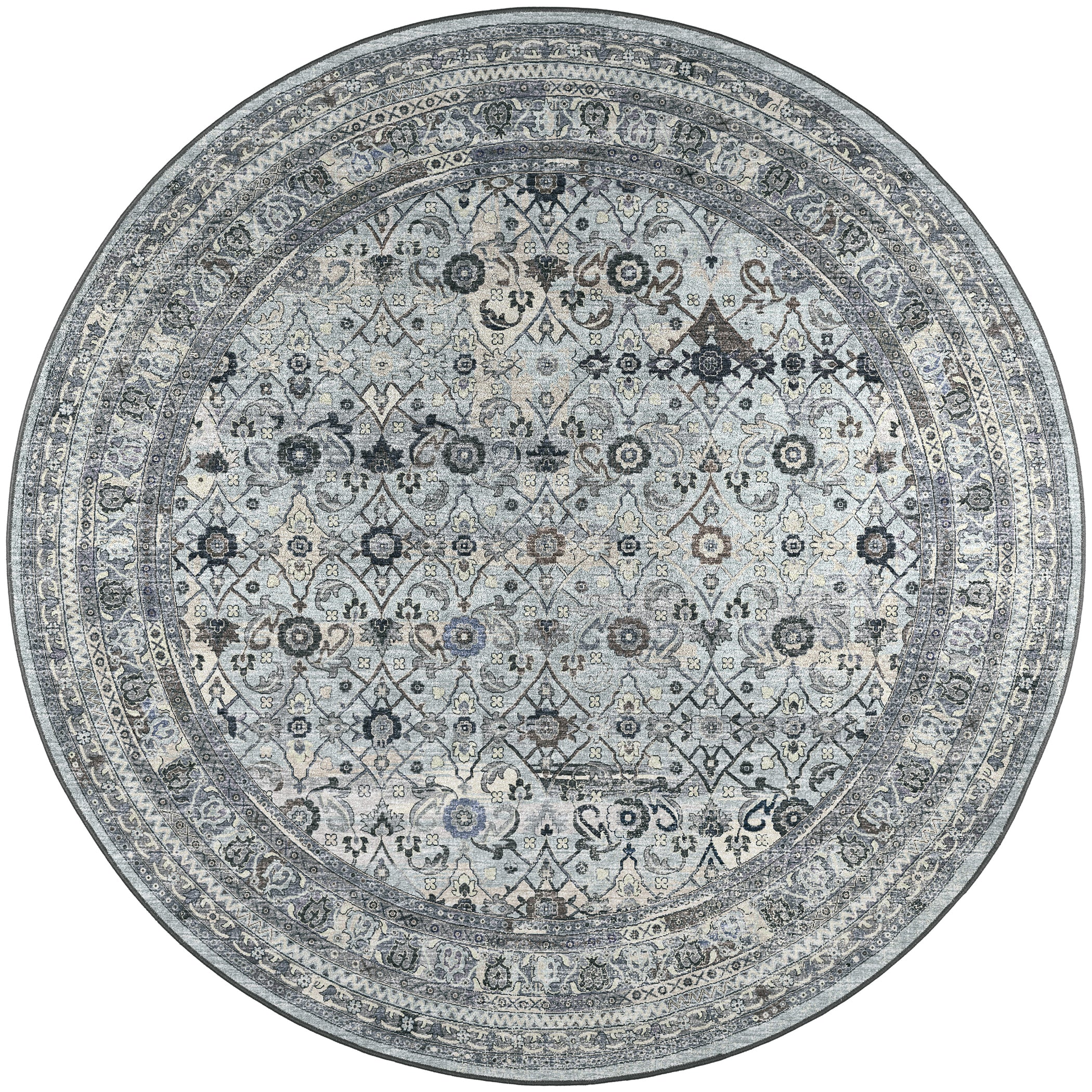 Indoor/Outdoor Traditional JC7 Pewter Gray Rug 4' x 4' #shape_Round