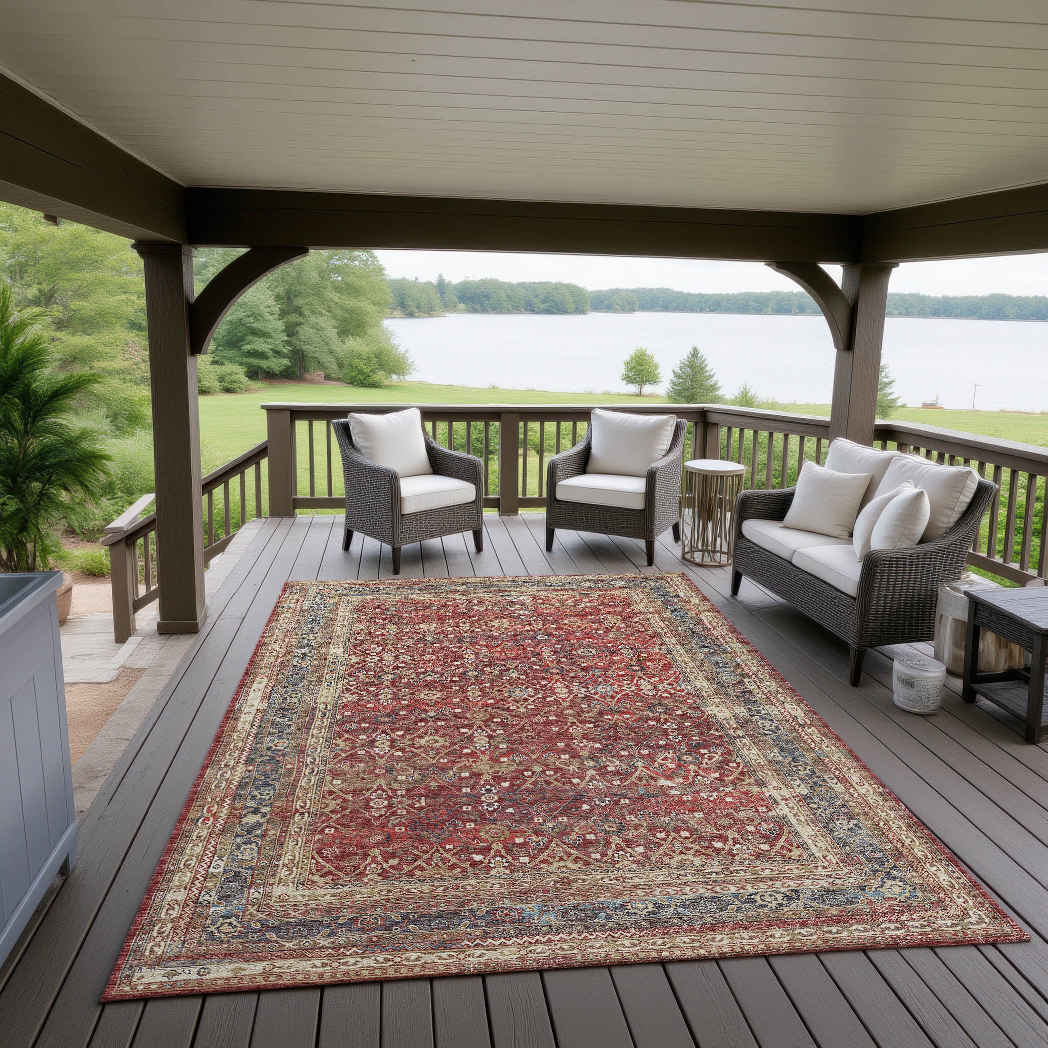 Indoor/Outdoor Traditional JC7 Scarlett Red Rug 3' x 5' #shape_Rectangle