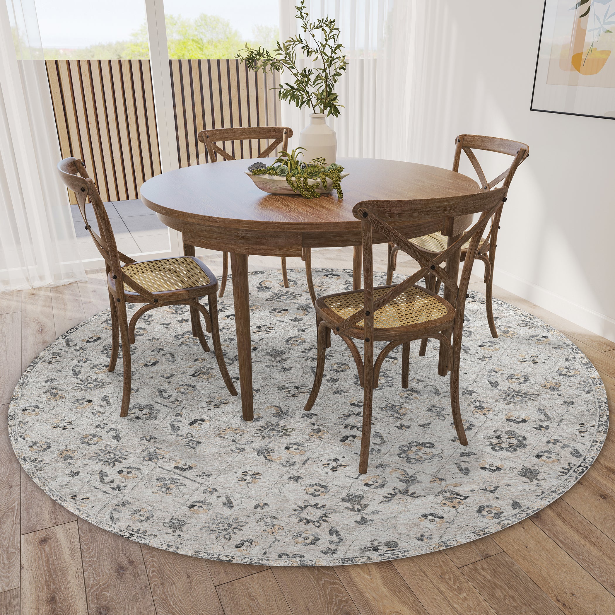 Indoor/Outdoor Traditional JC8 Mink Gray Rug 4' x 4' #shape_Round