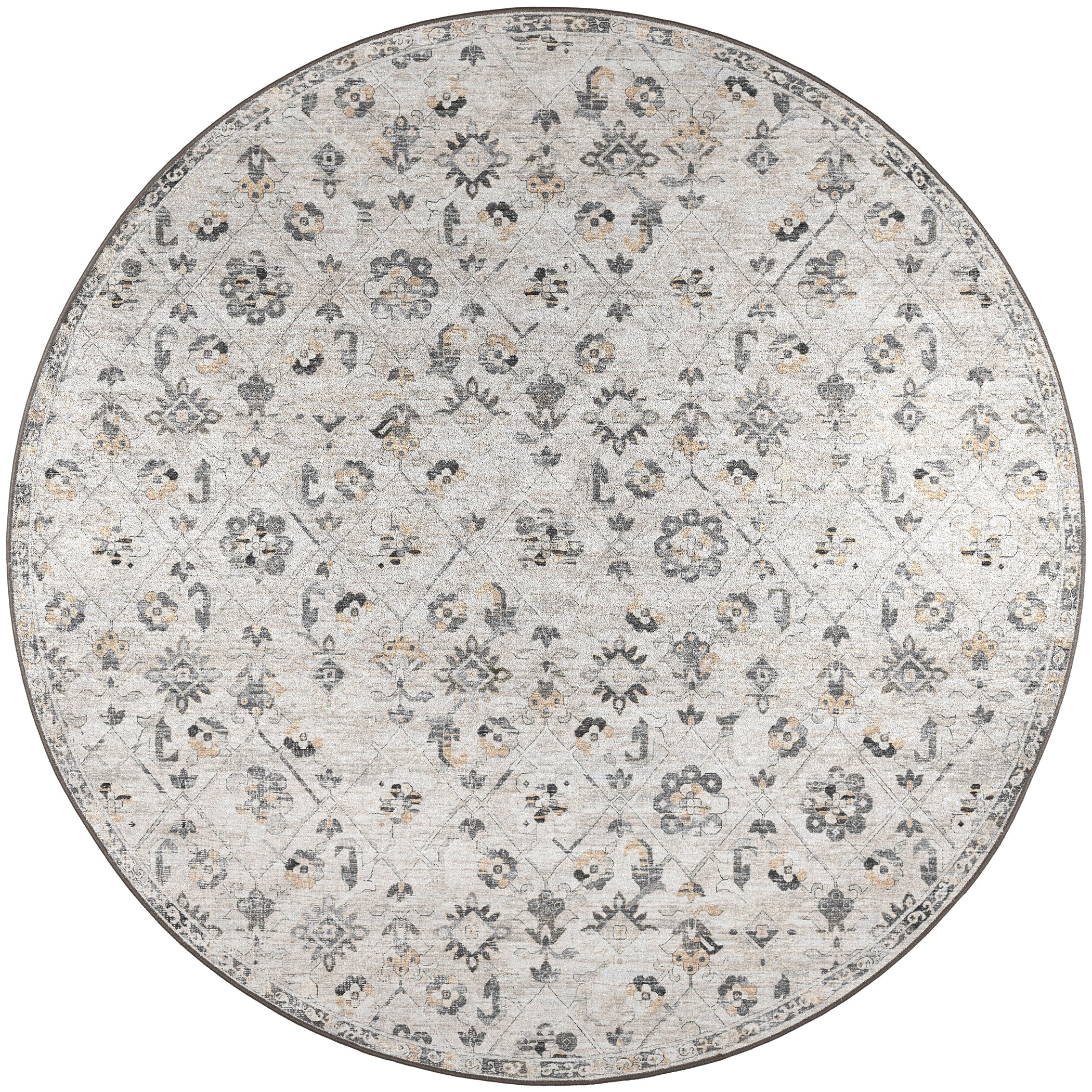 Indoor/Outdoor Traditional JC8 Mink Gray Rug 4' x 4' #shape_Round