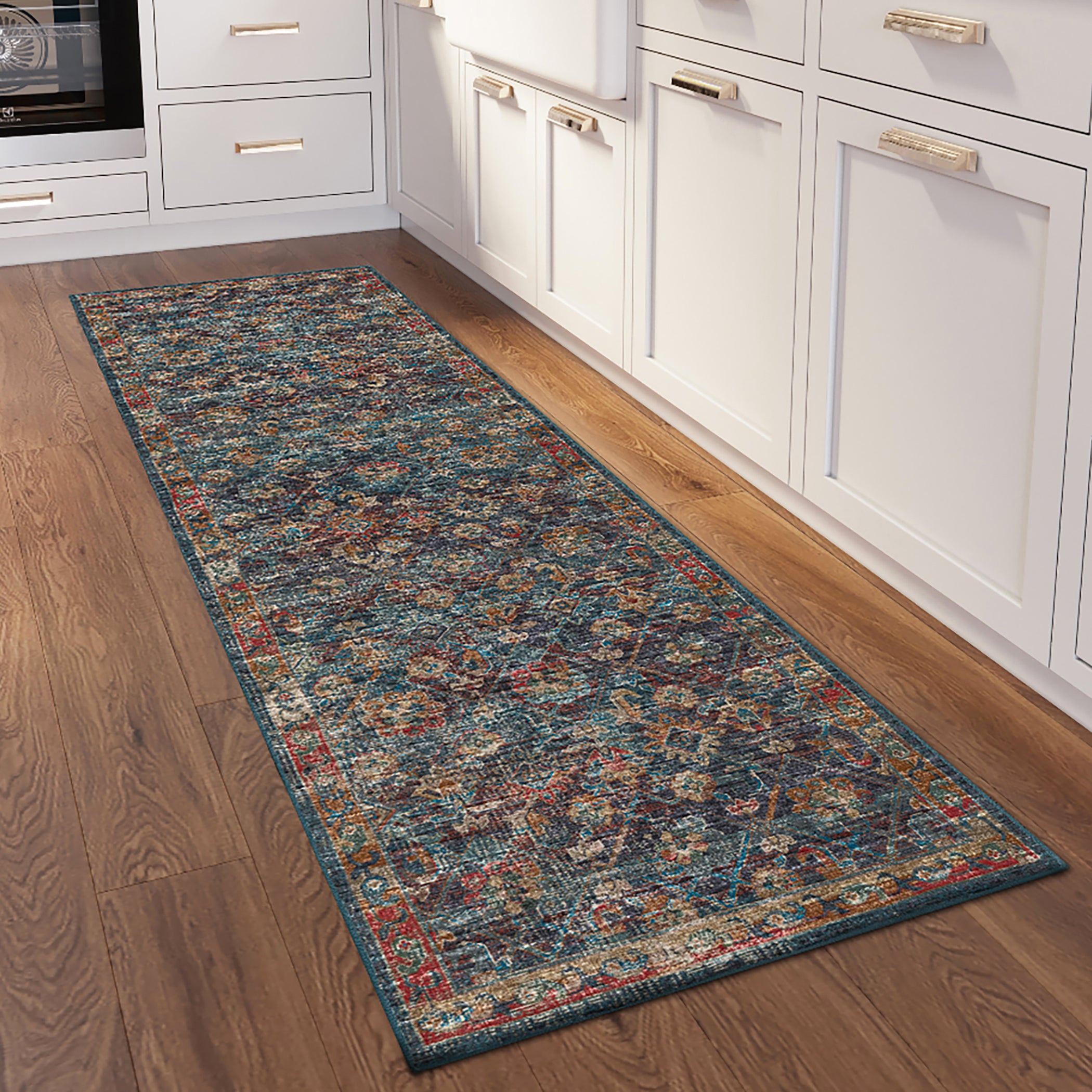 Indoor/Outdoor Traditional JC8 Navy Blue Rug 2'6" x 10' #shape_Runner