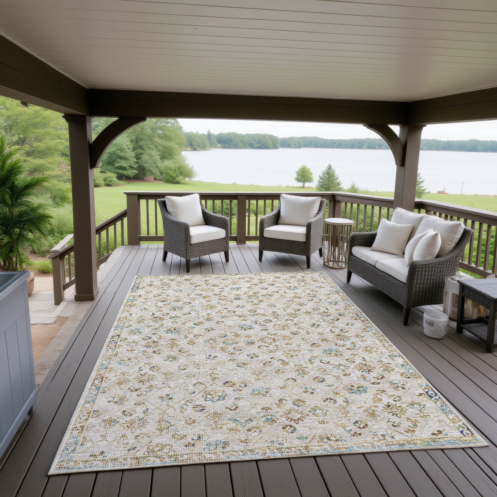 Indoor/Outdoor Traditional JC8 Parchment Multi Rug 3' x 5' #shape_Rectangle