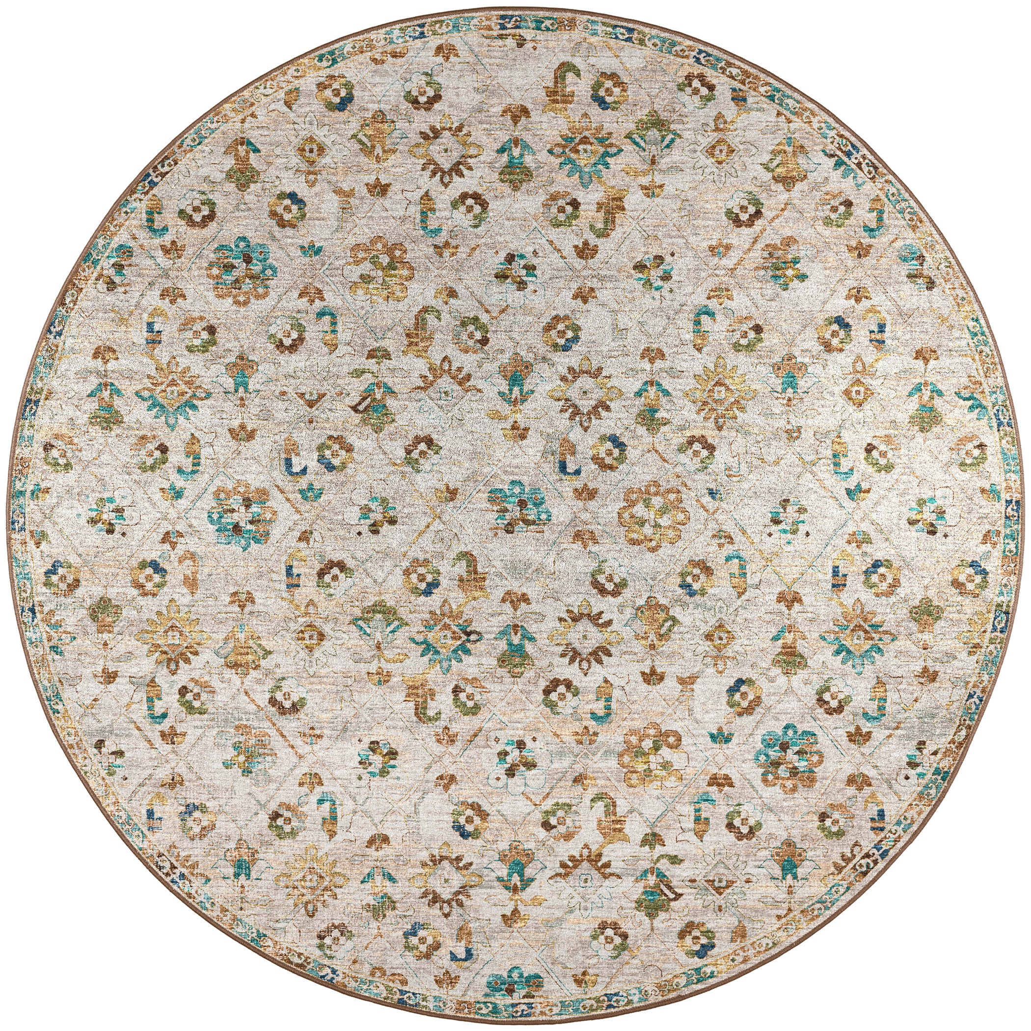 Indoor/Outdoor Traditional JC8 Parchment Multi Rug 4' x 4' #shape_Round