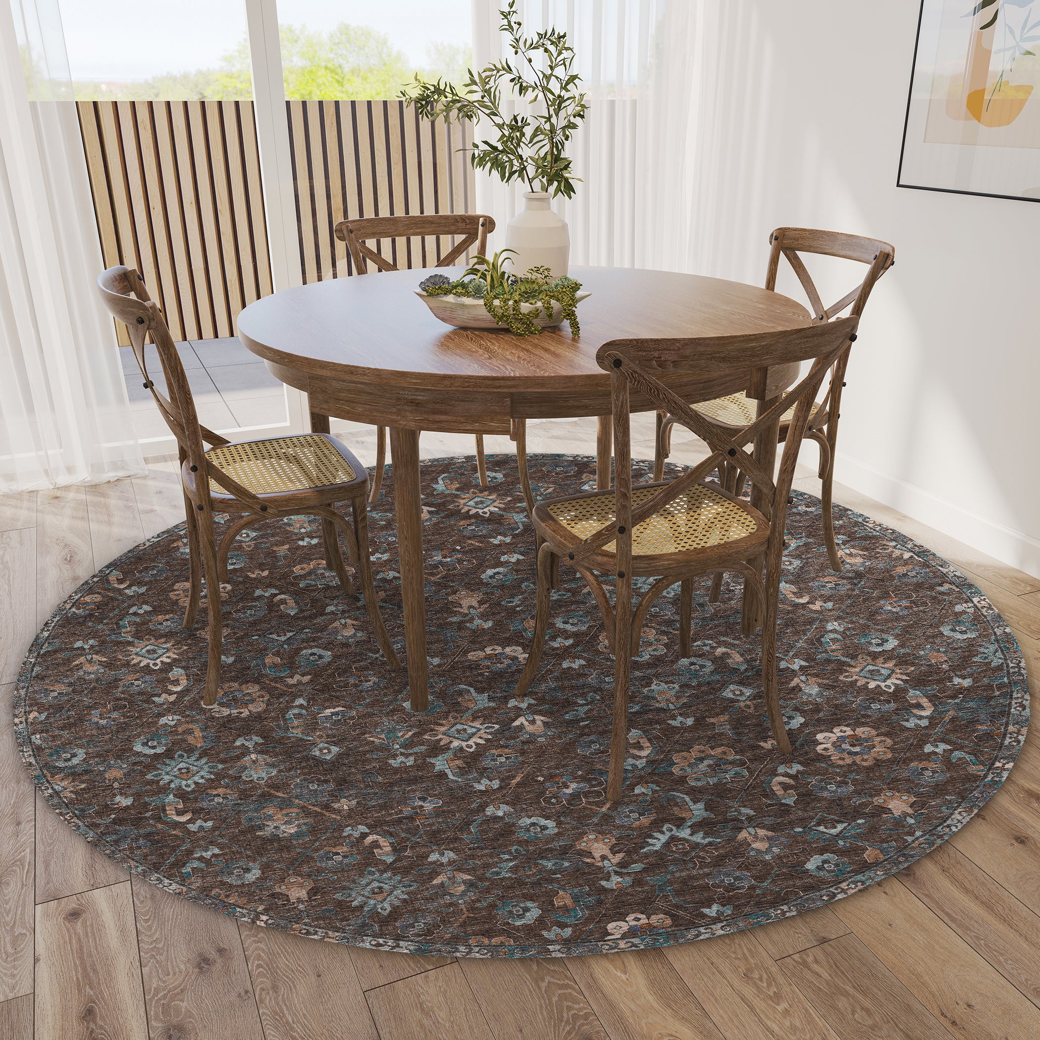 Indoor/Outdoor Traditional JC8 Sable Brown Rug 4' x 4' #shape_Round