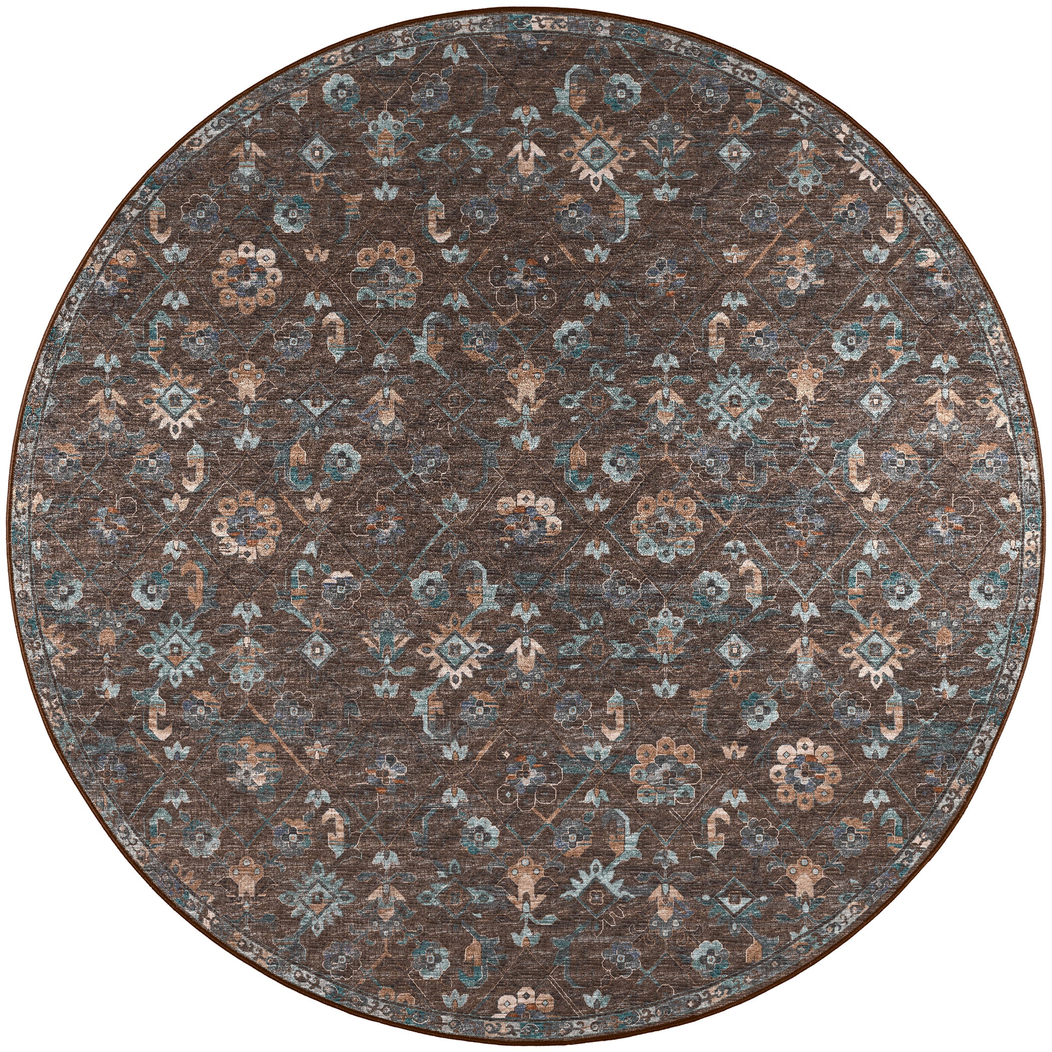 Indoor/Outdoor Traditional JC8 Sable Brown Rug 4' x 4' #shape_Round