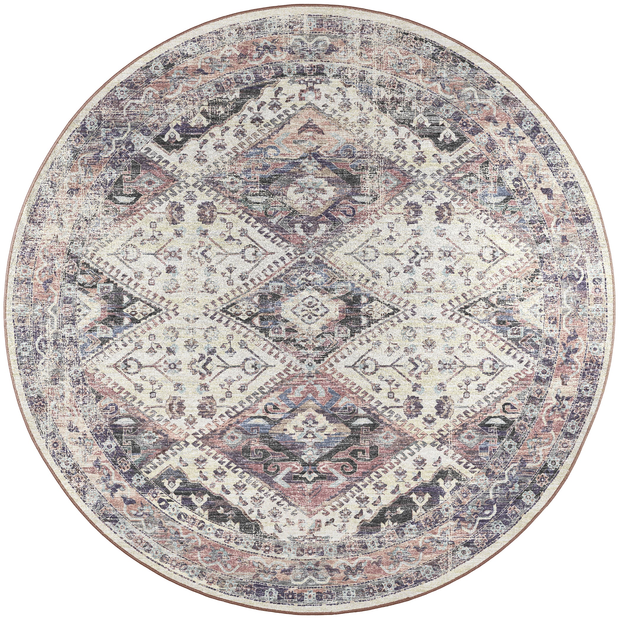 Indoor/Outdoor Traditional JC9 Pearl Multi Rug 4' x 4' #shape_Round