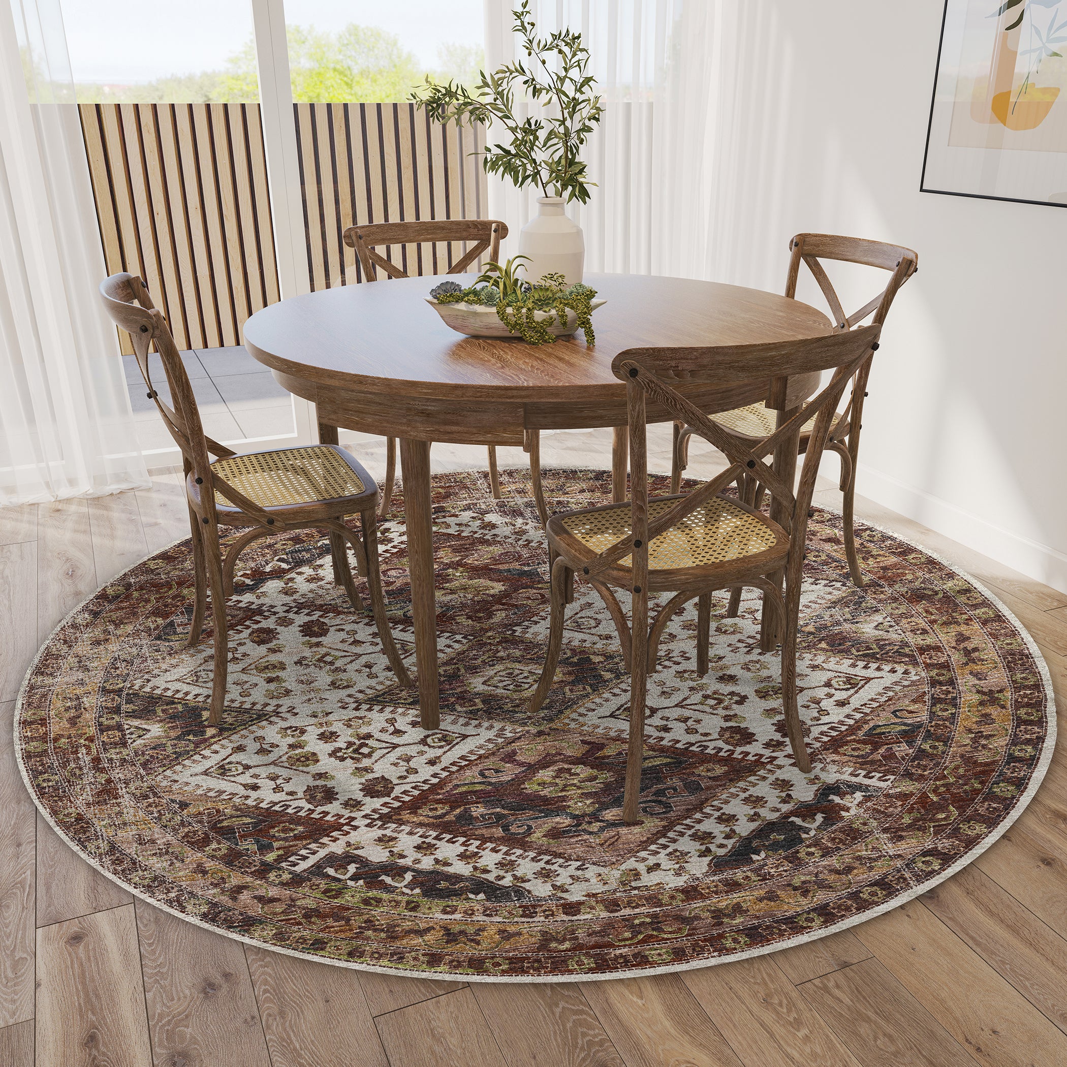 Indoor/Outdoor Traditional JC9 Putty Brown Rug 4' x 4' #shape_Round