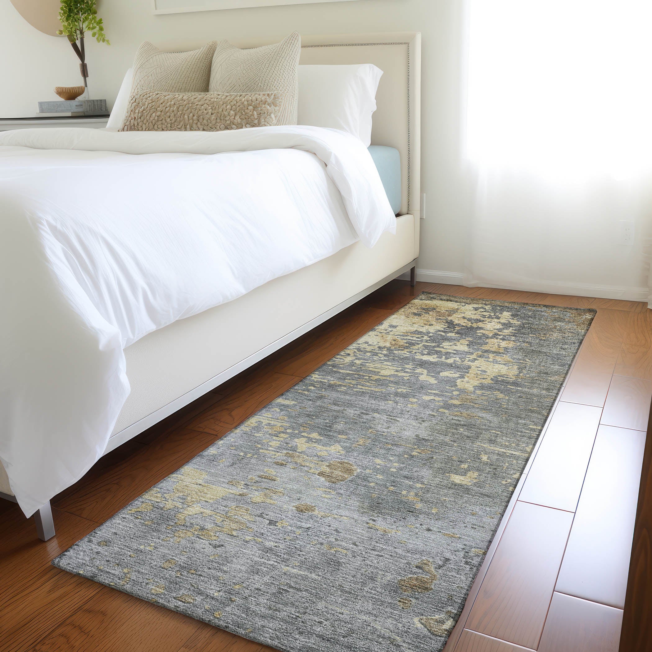 Luxury Washable Indoor/Outdoor Transitional KC11 Pewter Gray Rug 2'3" x 7'6" #shape_Runner