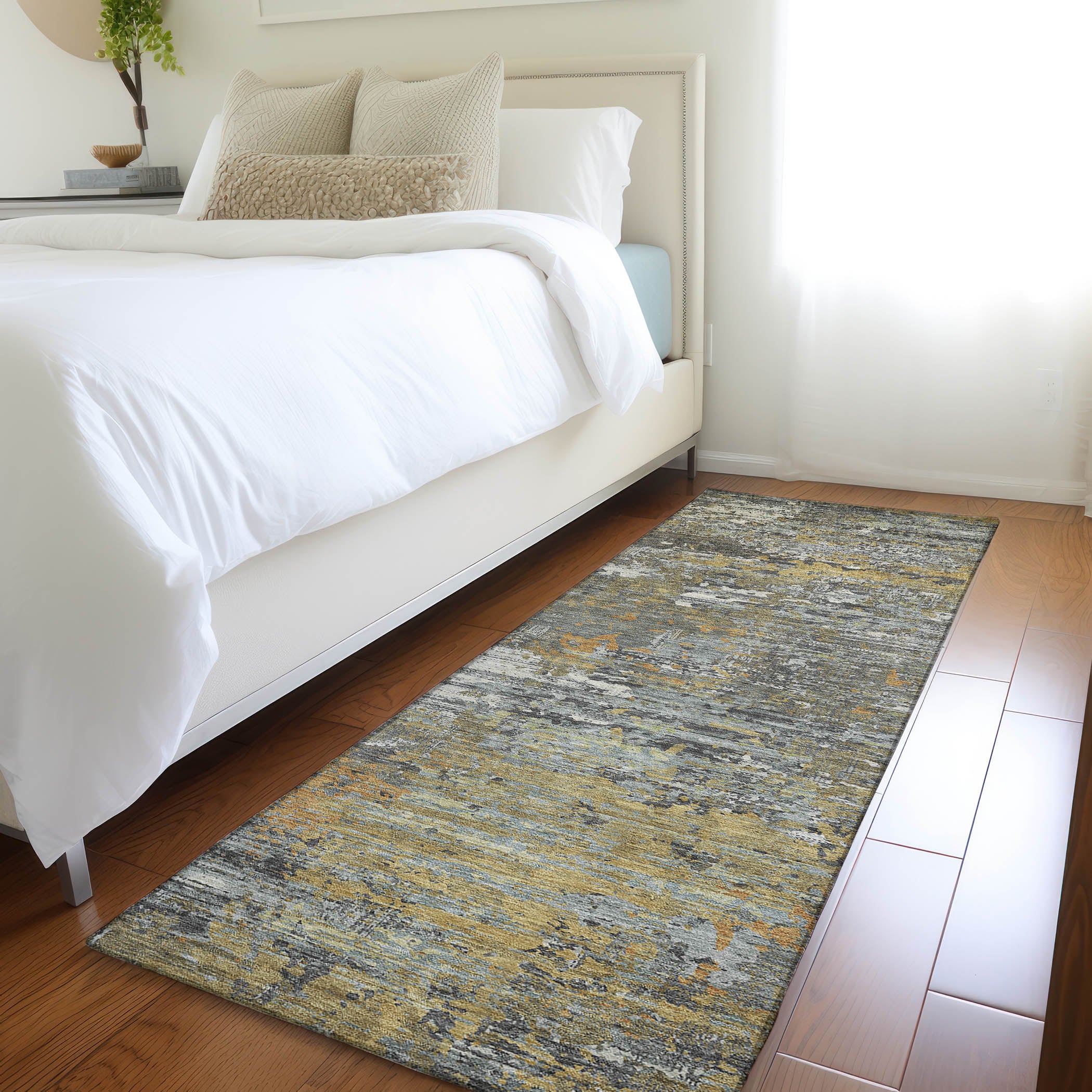 Luxury Washable Indoor/Outdoor Transitional KC12 Gray Rug 2'3" x 7'6" #shape_Runner