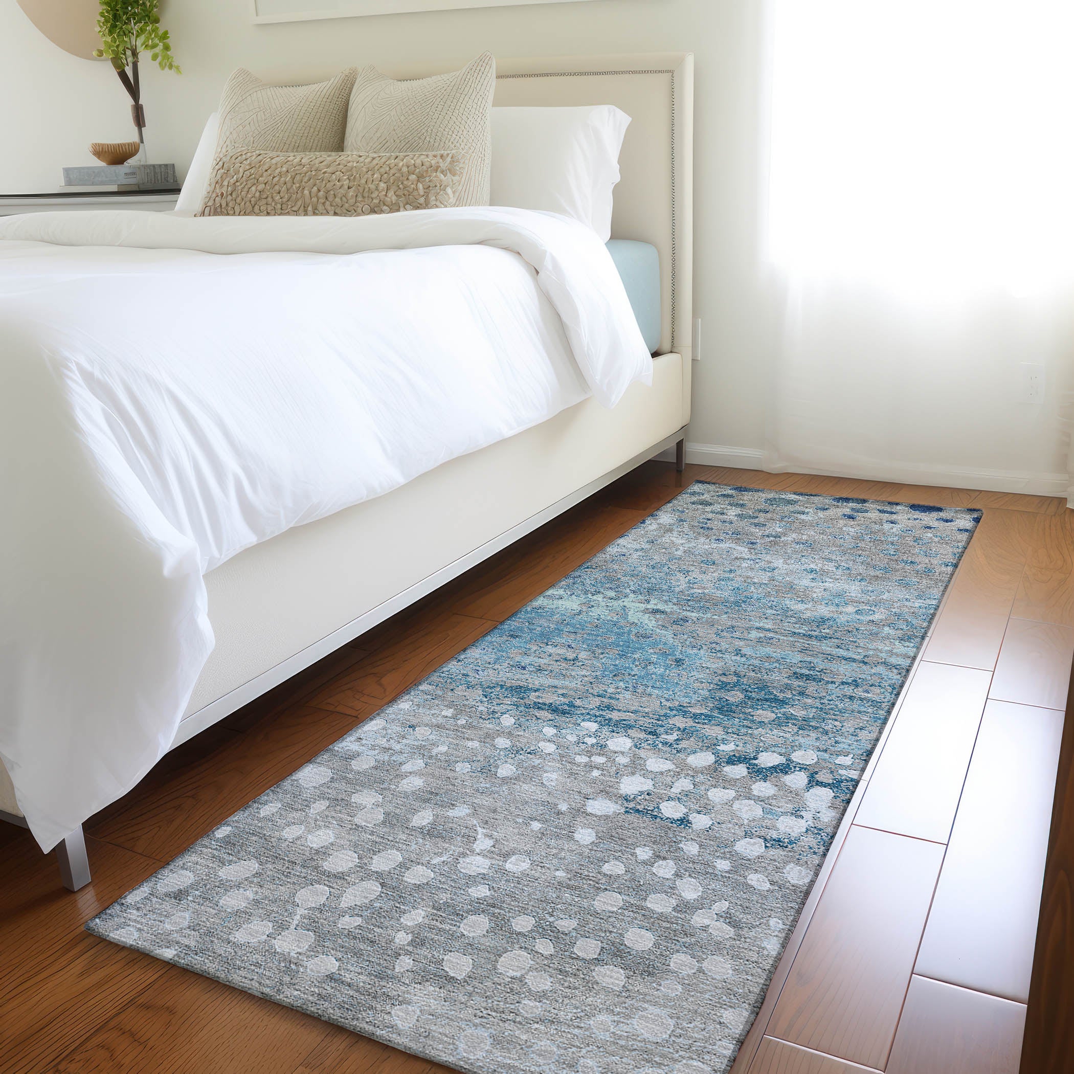 Luxury Washable Indoor/Outdoor Transitional KC13 Gray Rug 2'3" x 7'6" #shape_Runner