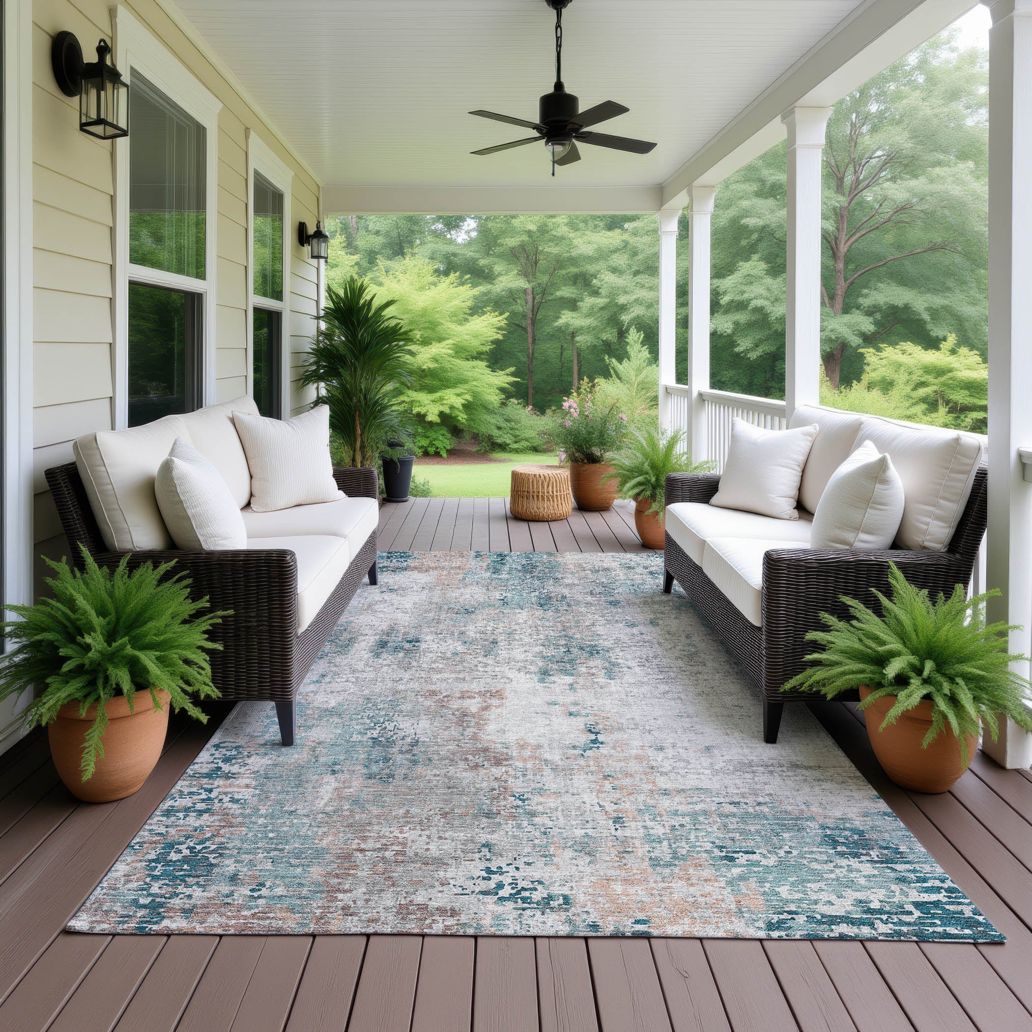 Luxury Washable Indoor/Outdoor Transitional KC4 Teal Rug 2'6" x 3'10" #shape_Rectangle
