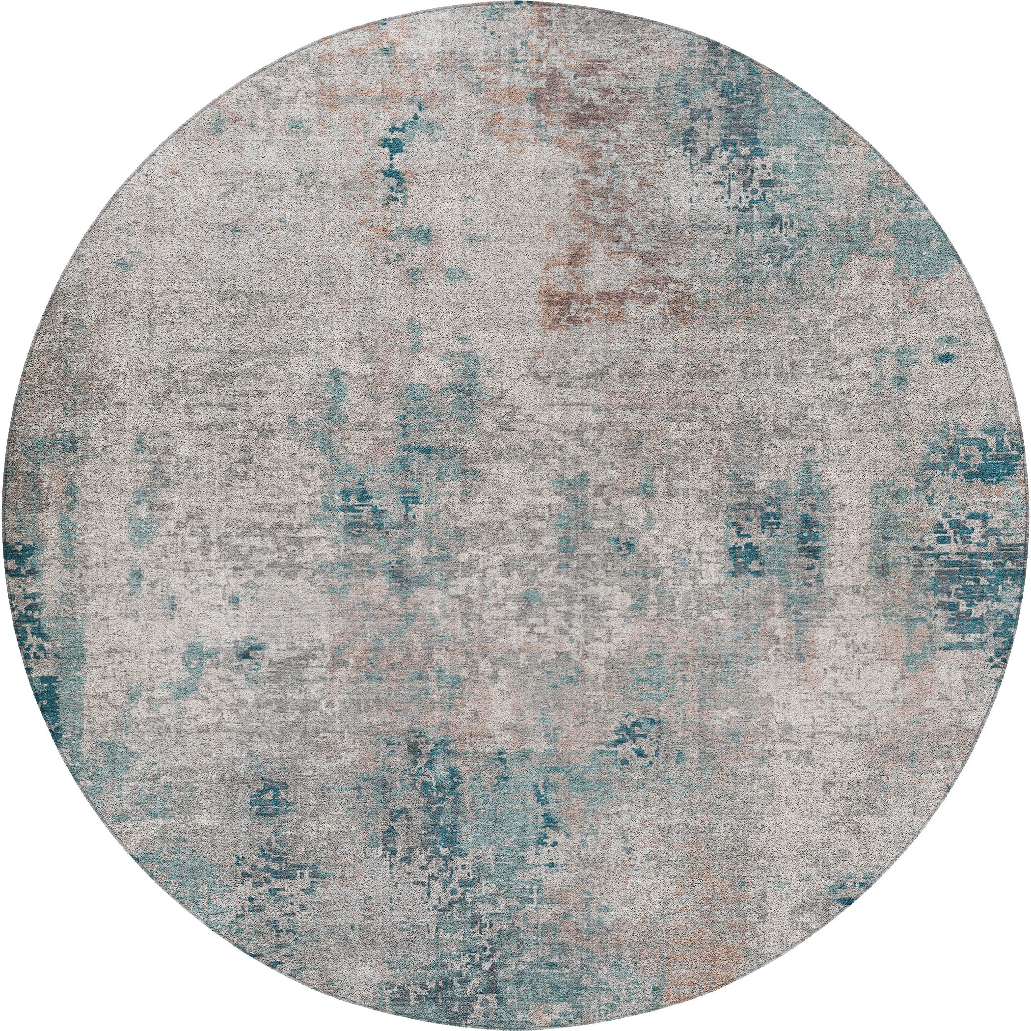 Luxury Washable Indoor/Outdoor Transitional KC4 Teal Rug 8' x 8' #shape_Round
