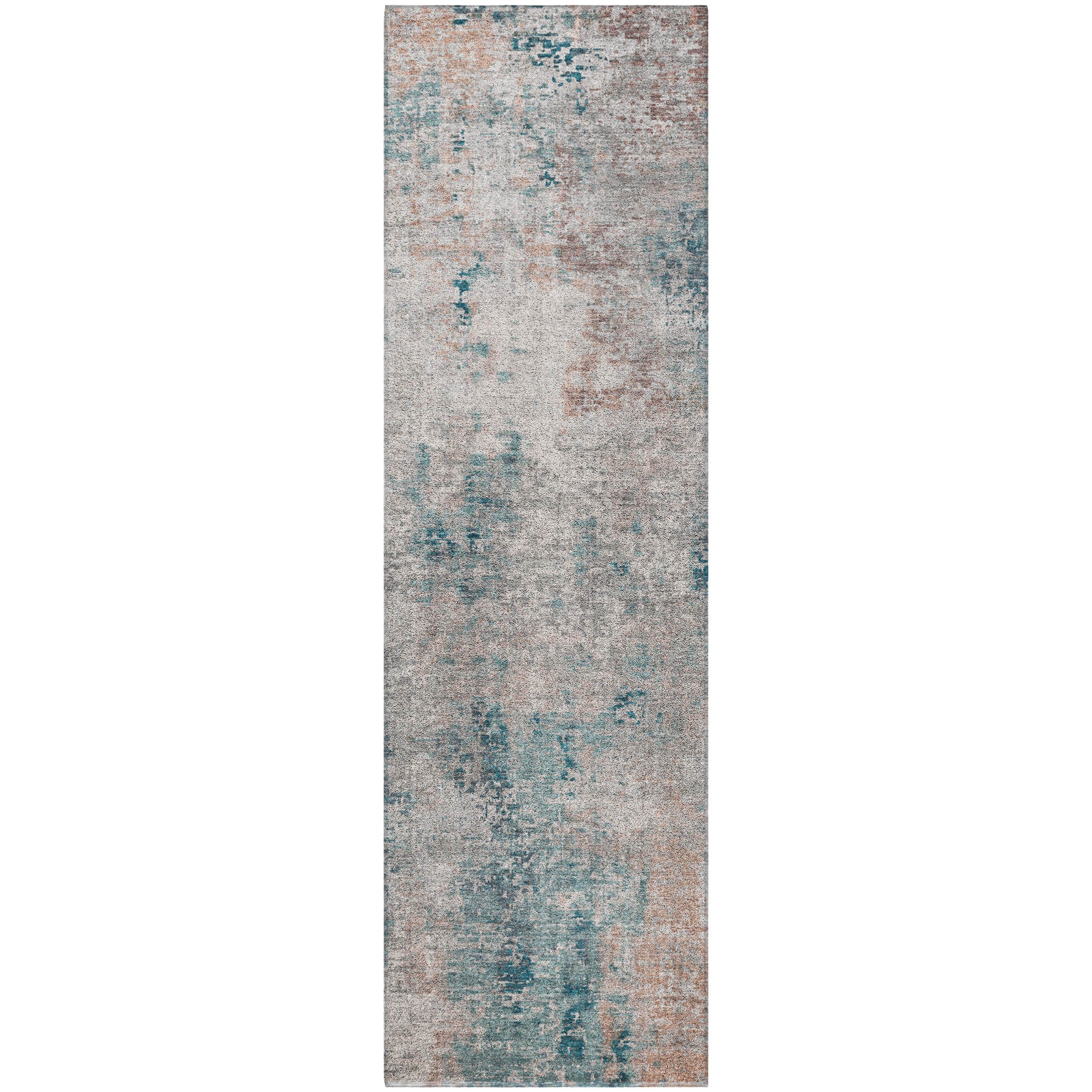 Luxury Washable Indoor/Outdoor Transitional KC4 Teal Rug 2'3" x 7'6" #shape_Runner