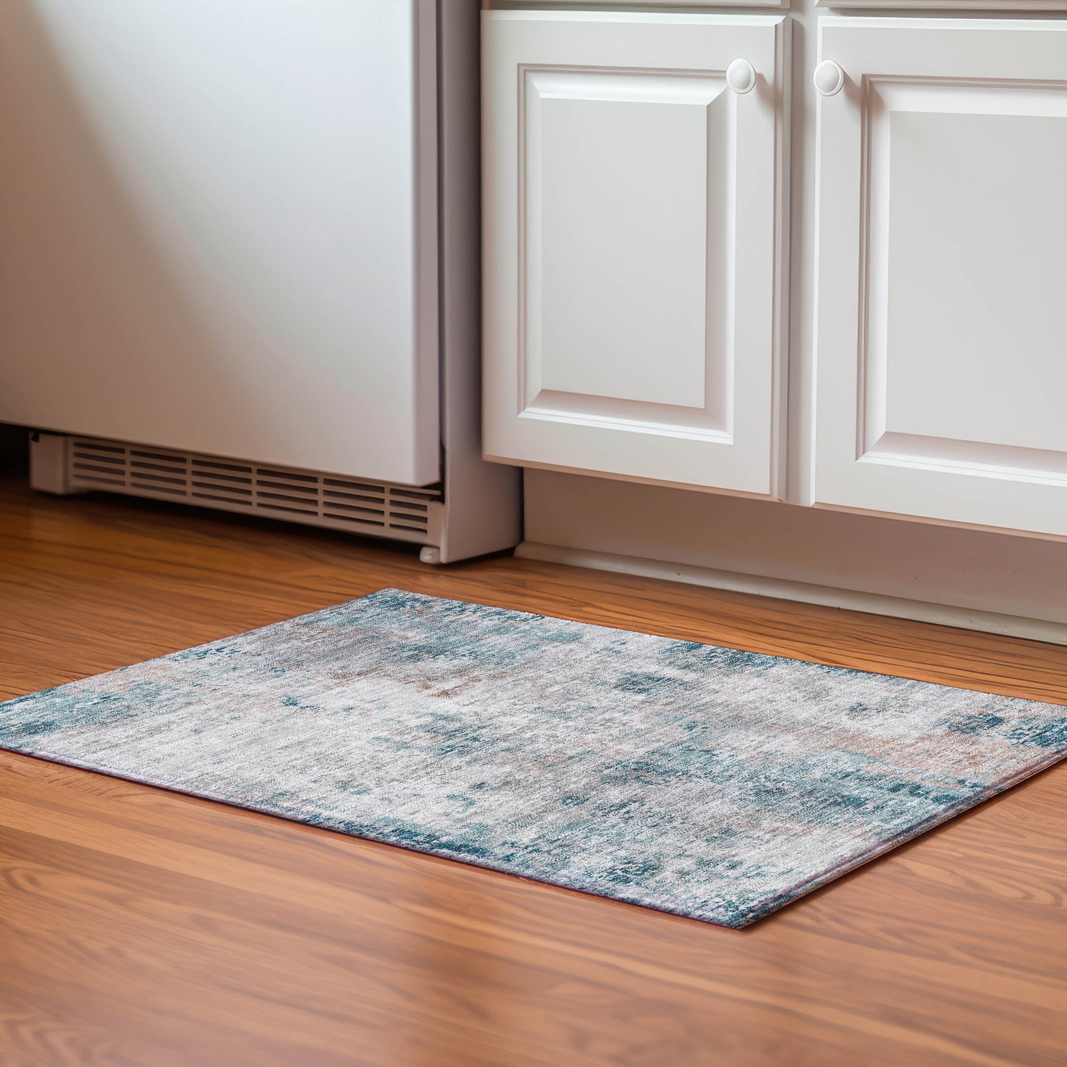 Luxury Washable Indoor/Outdoor Transitional KC4 Teal Rug 1'8" x 2'6" #shape_Rectangle