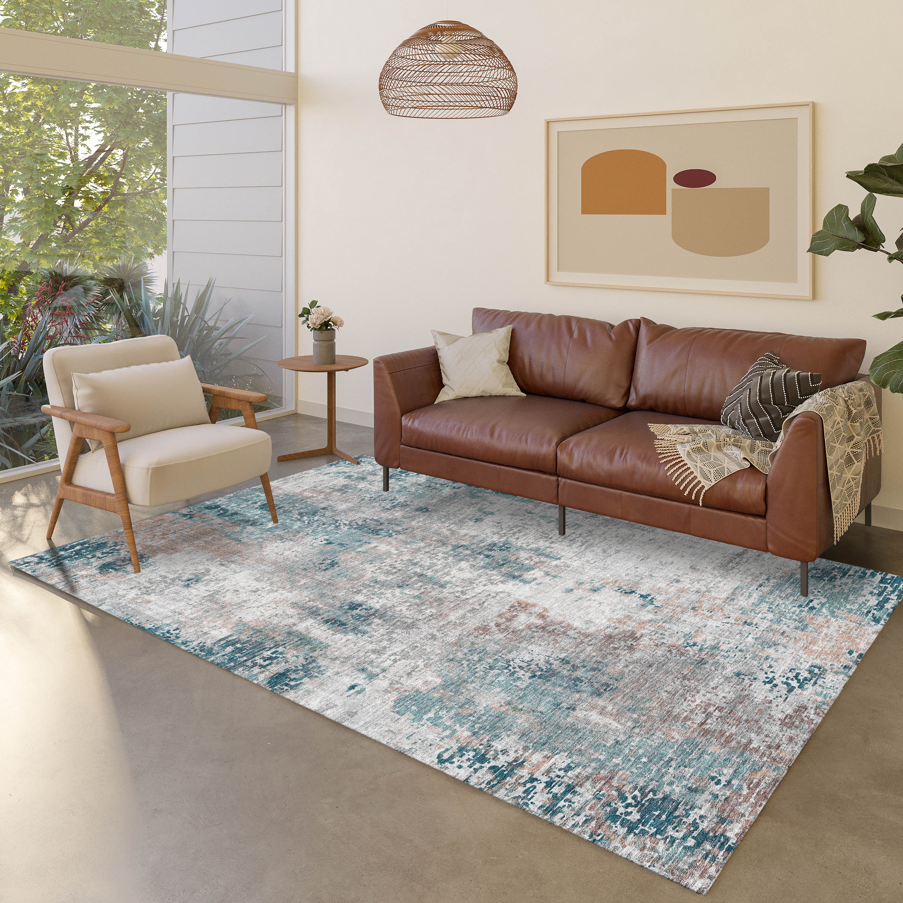 Luxury Washable Indoor/Outdoor Transitional KC4 Teal Rug 2'6" x 3'10" #shape_Rectangle