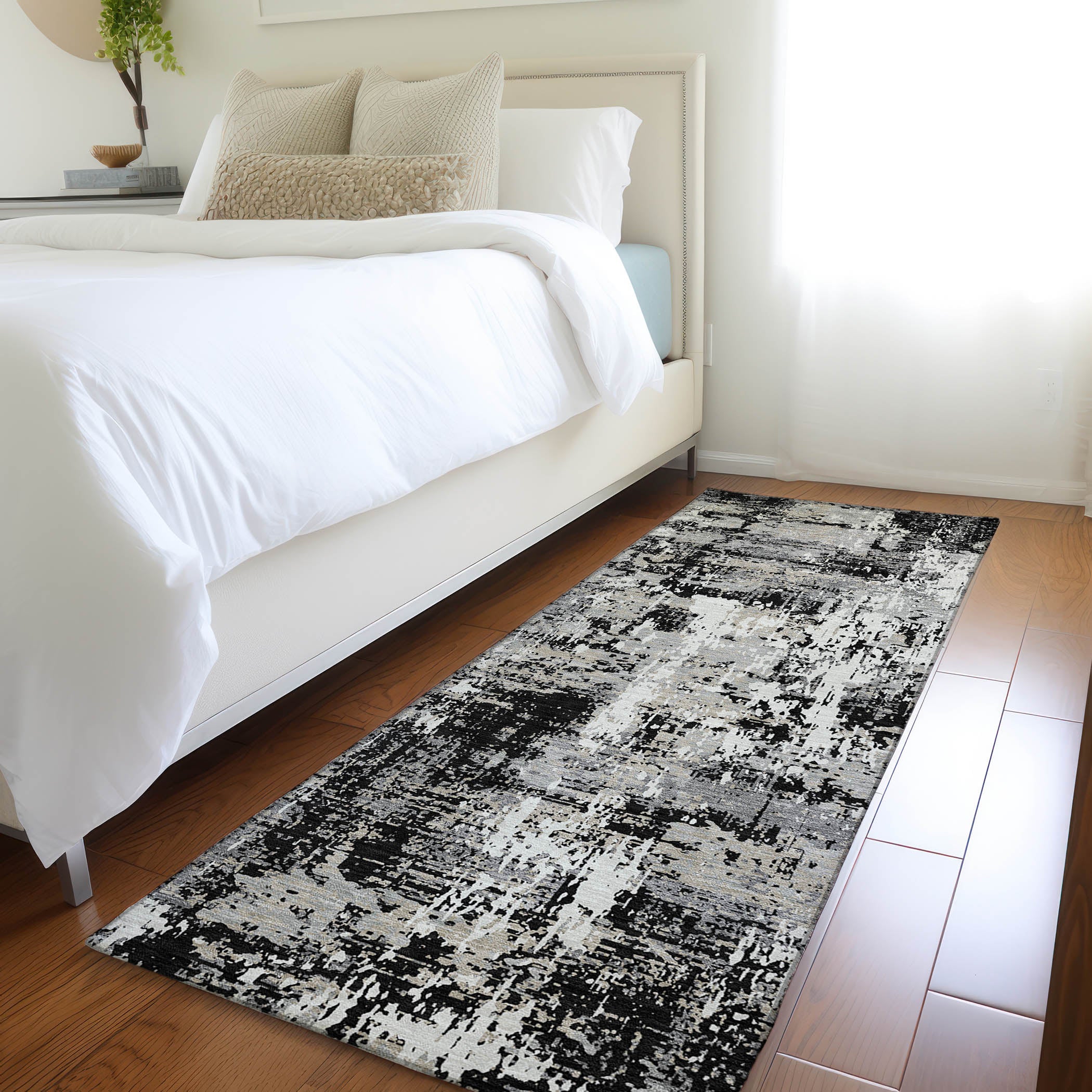 Luxury Washable Indoor/Outdoor Transitional KC7 Black Rug 2'3" x 7'6" #shape_Runner