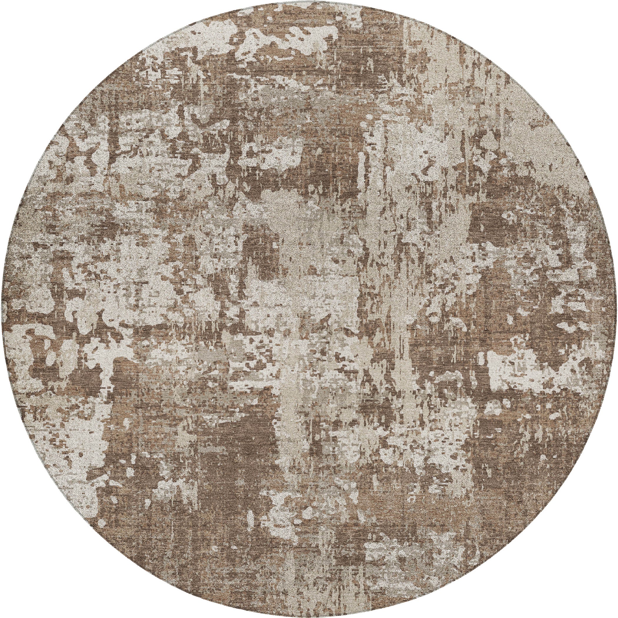 Luxury Washable Indoor/Outdoor Transitional KC7 Brown Rug 8' x 8' #shape_Round
