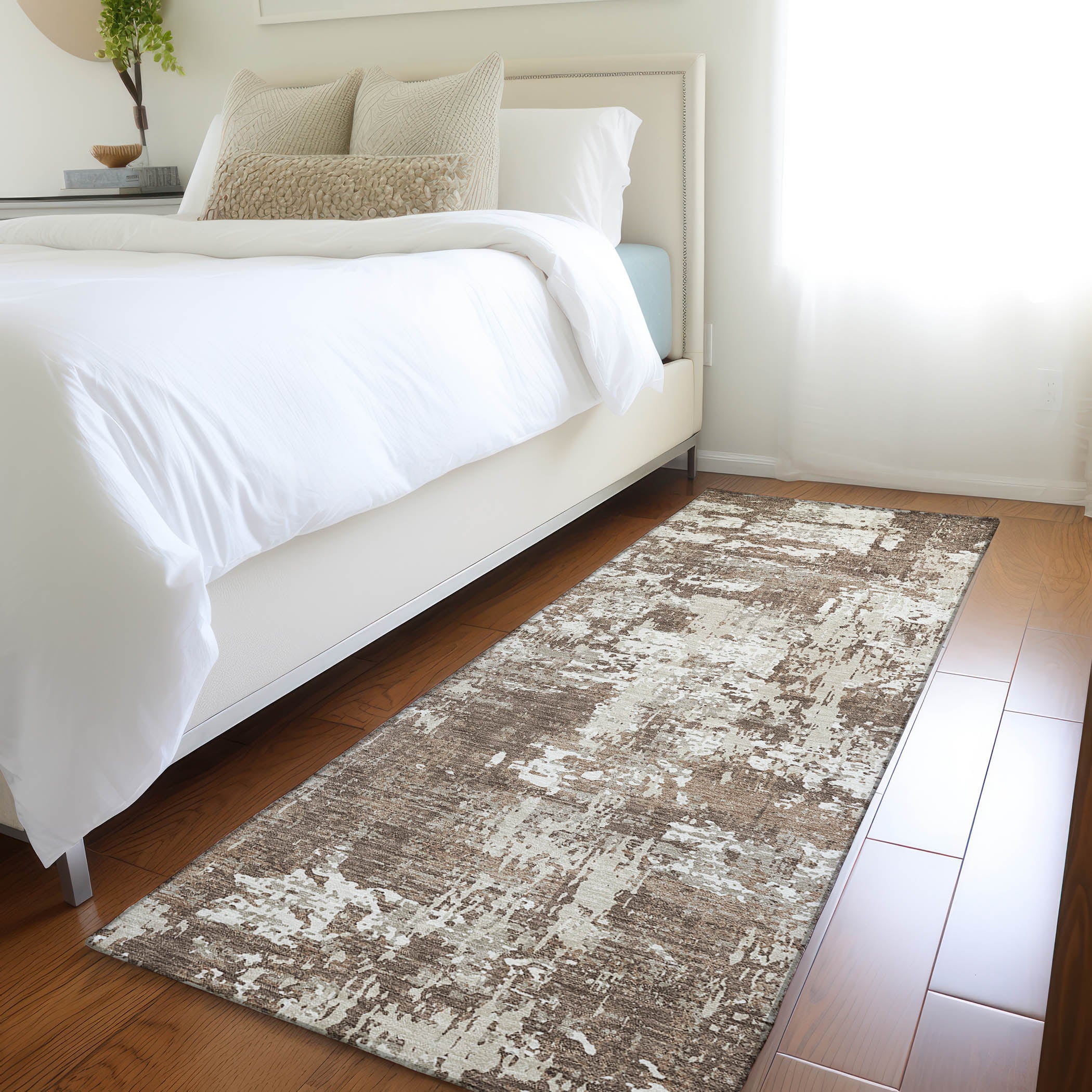 Luxury Washable Indoor/Outdoor Transitional KC7 Brown Rug 2'3" x 7'6" #shape_Runner