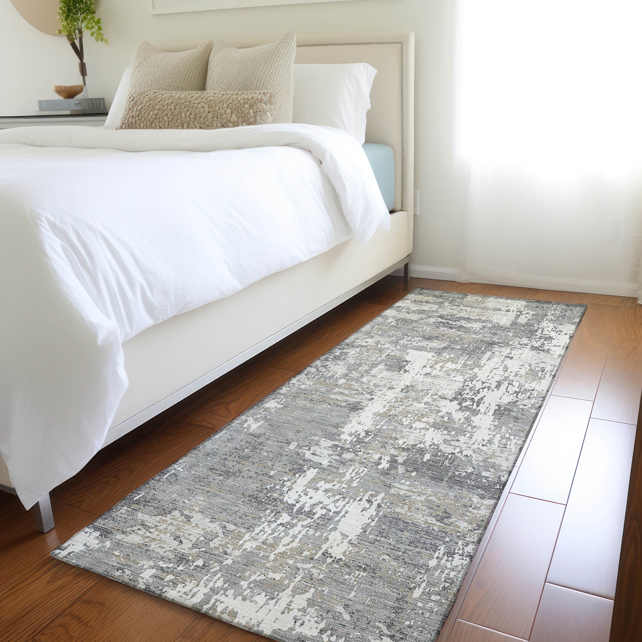 Luxury Washable Indoor/Outdoor Transitional KC7 Gray Rug 2'3" x 7'6" #shape_Runner
