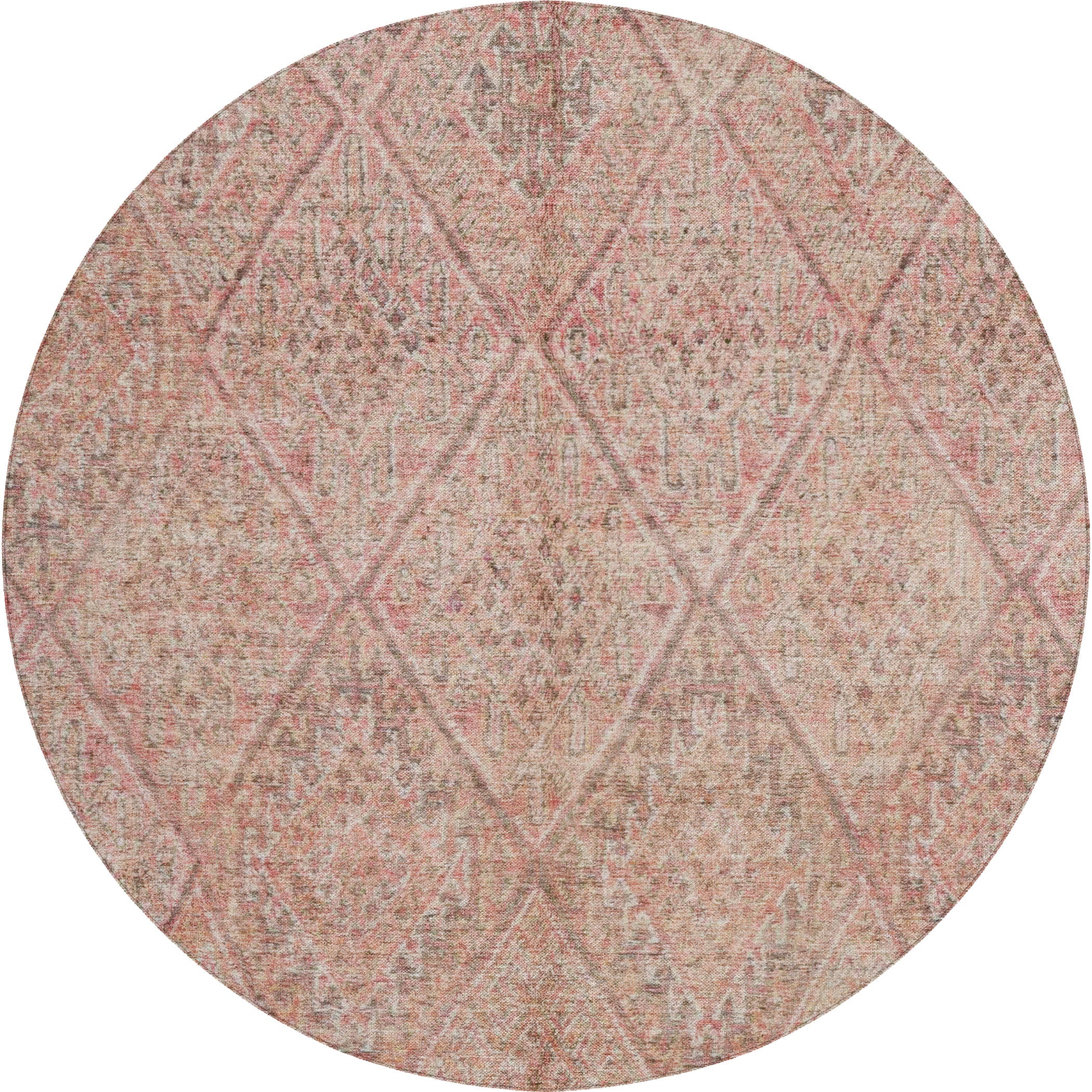 Indoor/Outdoor Traditional KJ10 Pink Rug 8' x 8' #shape_Round