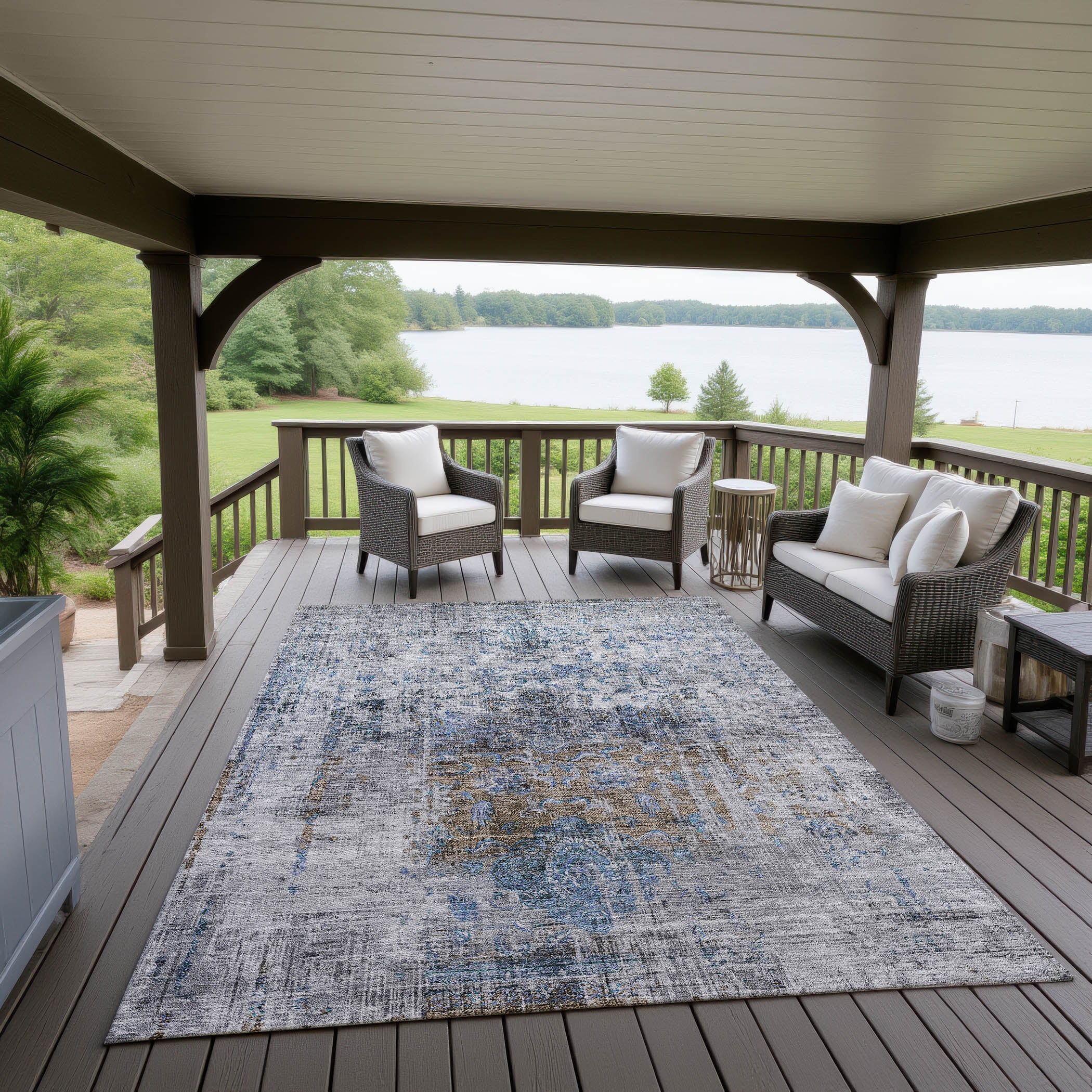 Indoor/Outdoor Traditional KJ2 Blue Rug 2'6" x 3'10" #shape_Rectangle