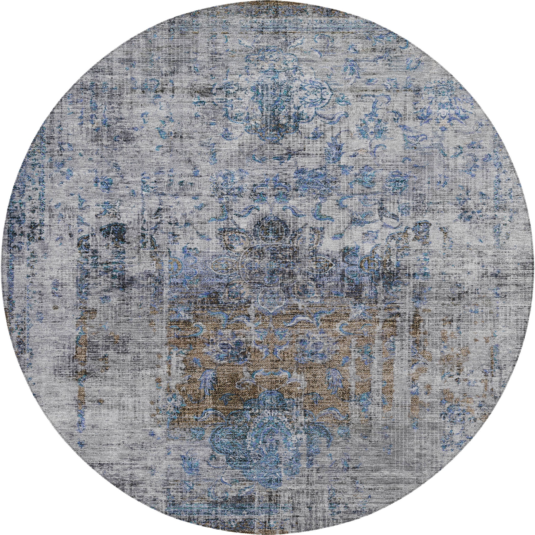 Indoor/Outdoor Traditional KJ2 Blue Rug 8' x 8' #shape_Round