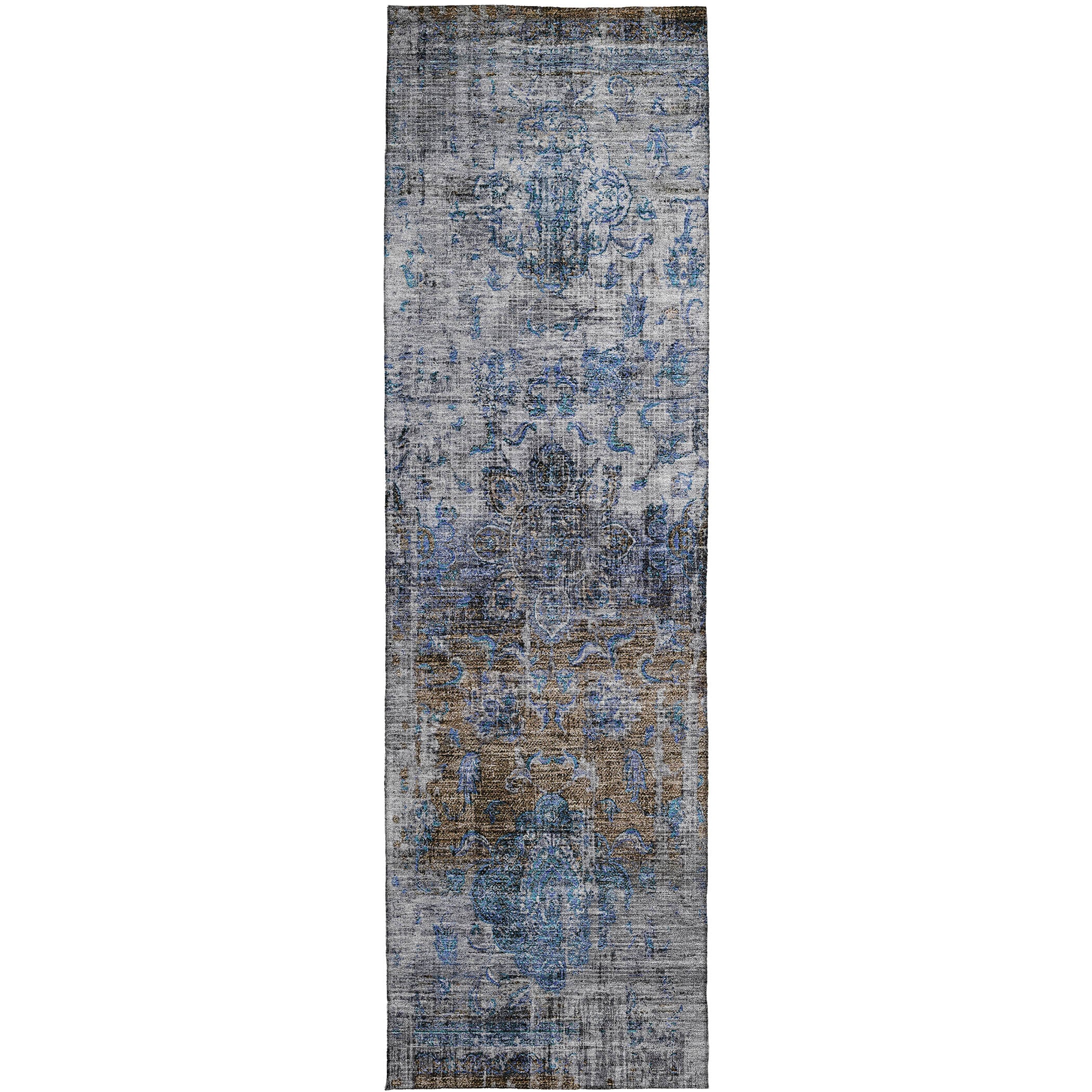 Indoor/Outdoor Traditional KJ2 Blue Rug 2'3" x 7'6" #shape_Runner