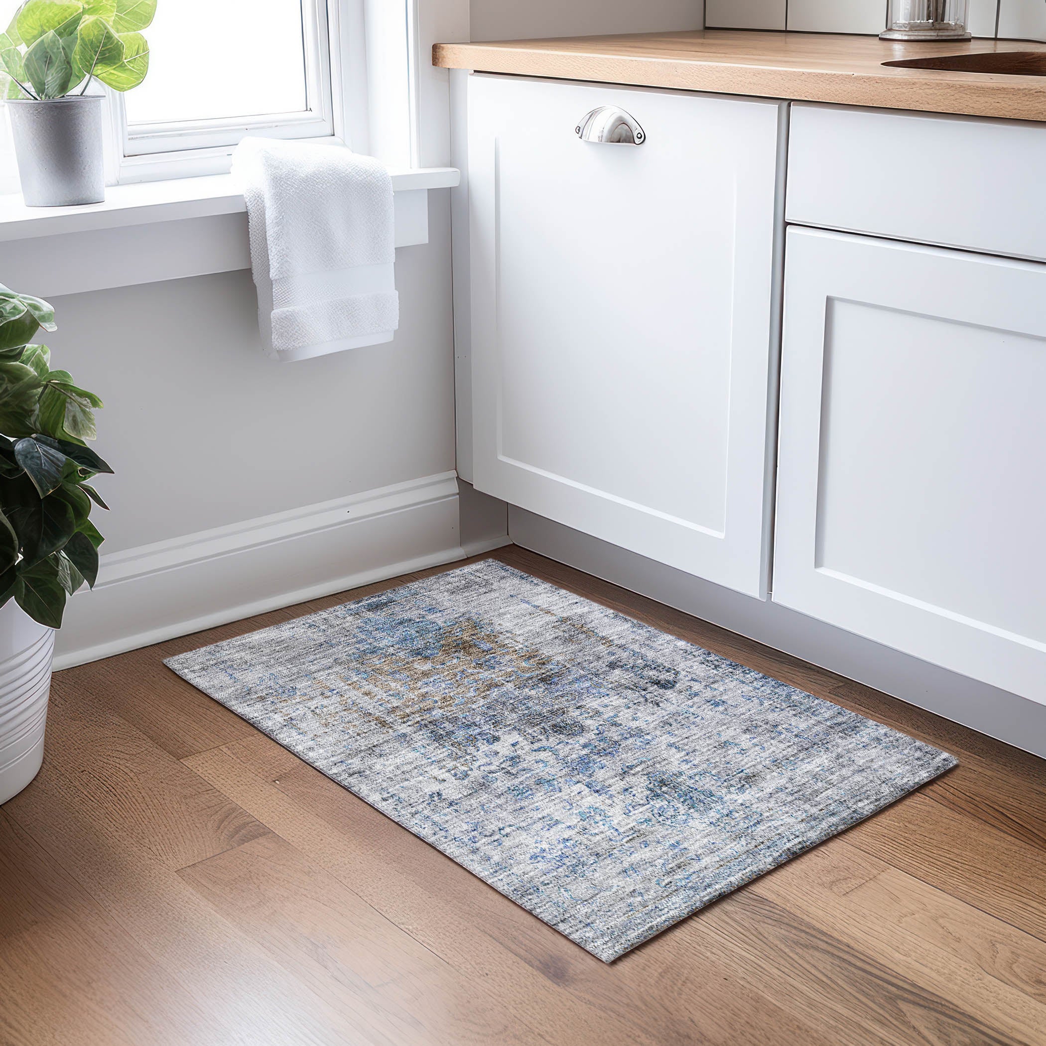 Indoor/Outdoor Traditional KJ2 Blue Rug 1'8" x 2'6" #shape_Rectangle