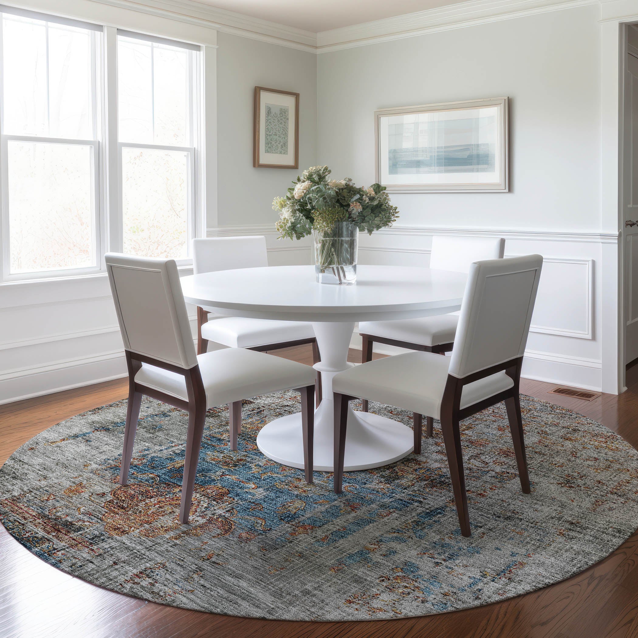 Indoor/Outdoor Traditional KJ2 Copper Orange Rug 8' x 8' #shape_Round