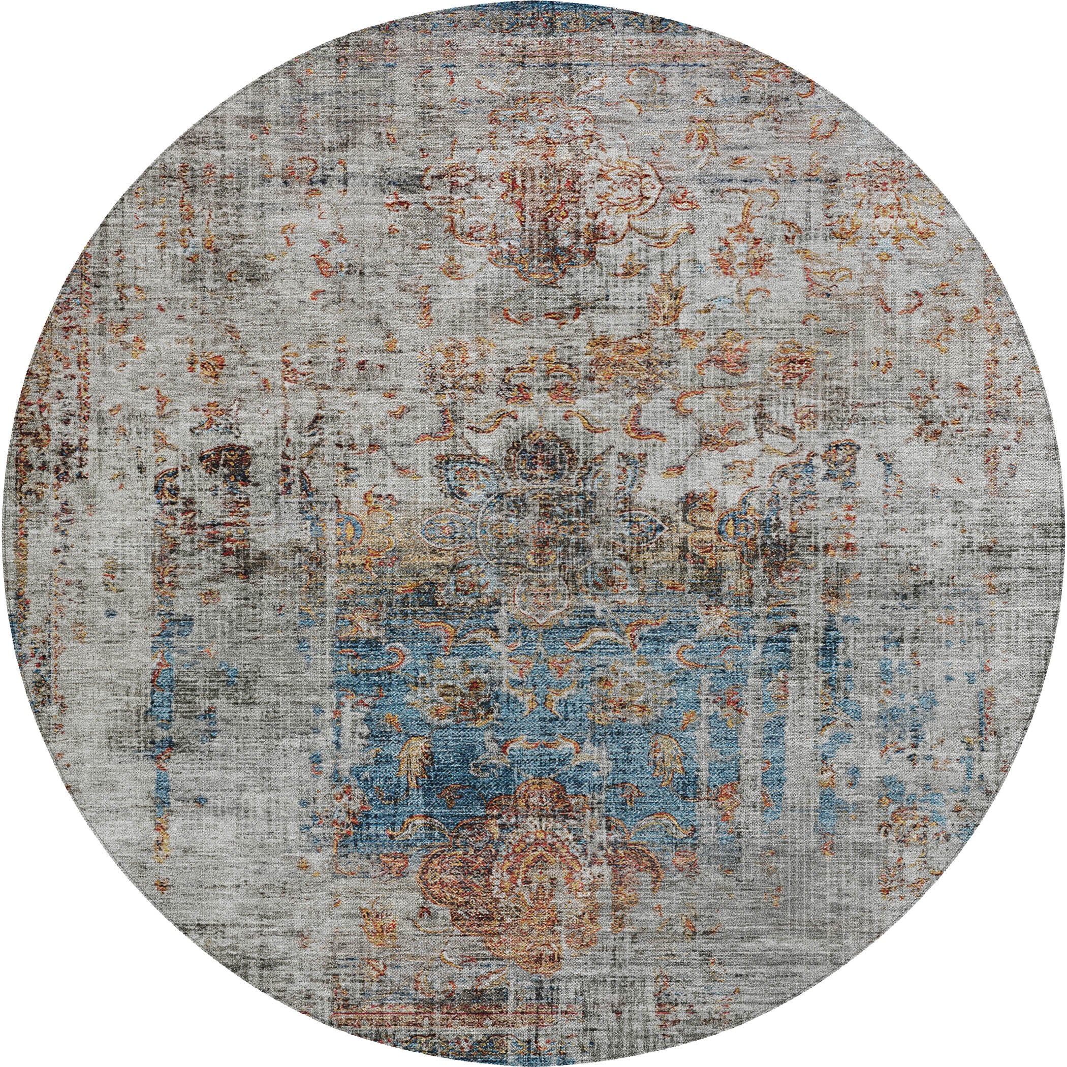 Indoor/Outdoor Traditional KJ2 Copper Orange Rug 8' x 8' #shape_Round