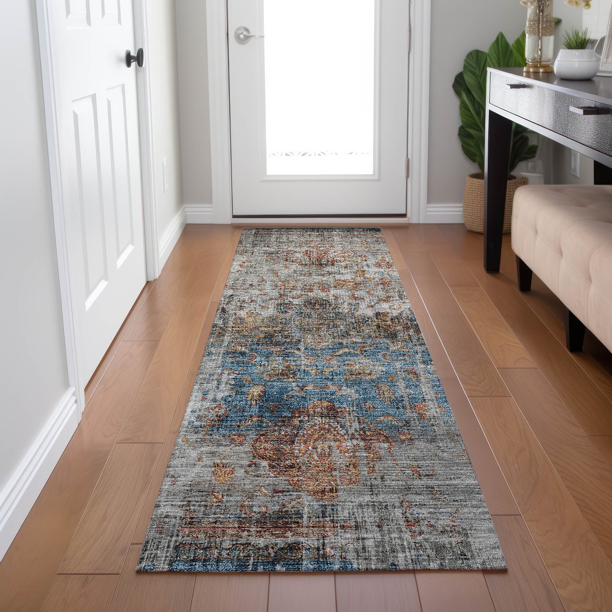 Indoor/Outdoor Traditional KJ2 Copper Orange Rug 2'3" x 7'6" #shape_Runner