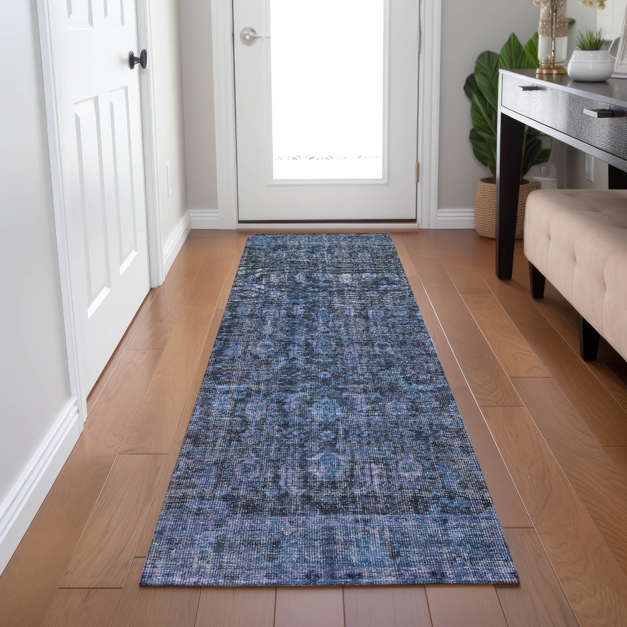 Indoor/Outdoor Traditional KJ3 Blue Rug 2'3" x 7'6" #shape_Runner