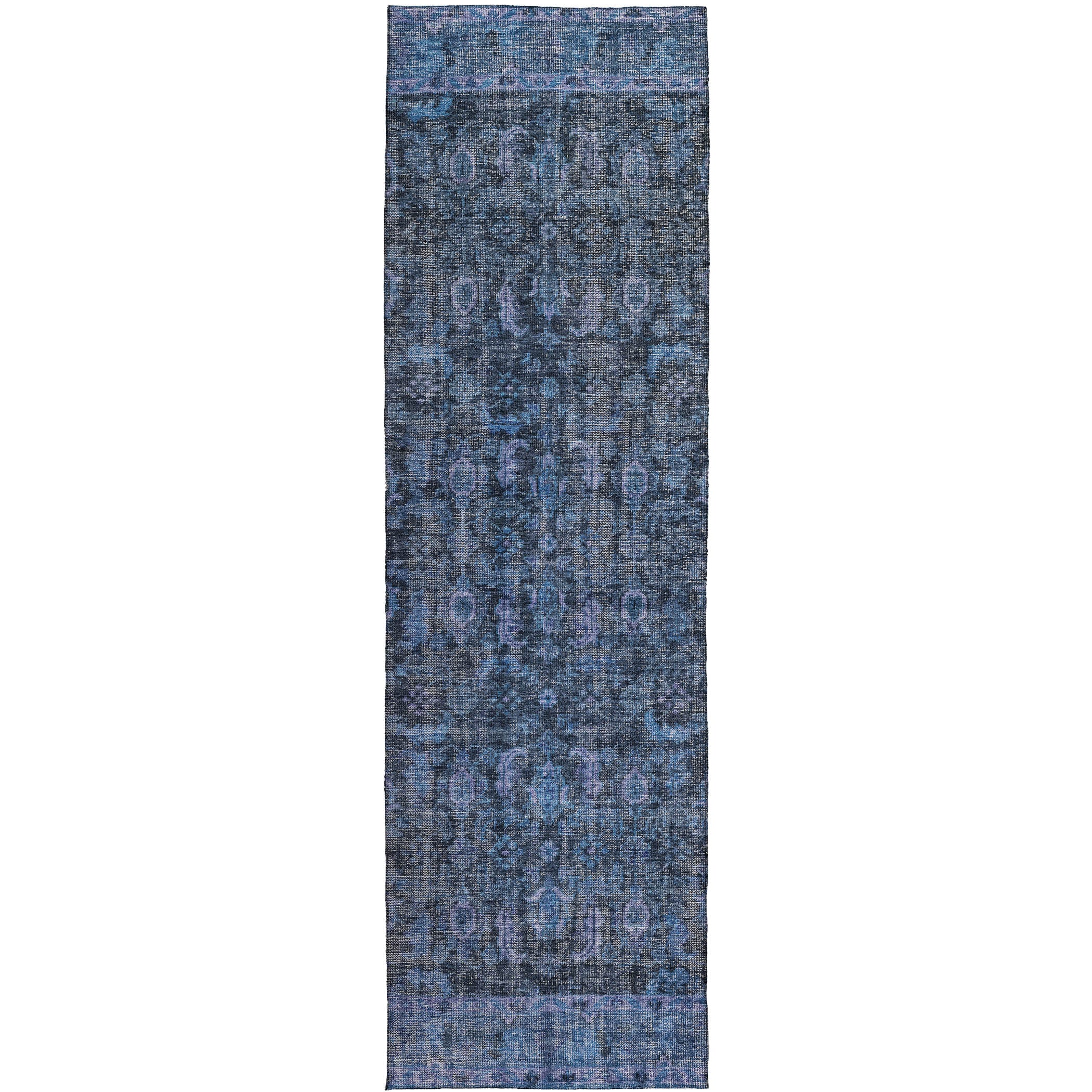 Indoor/Outdoor Traditional KJ3 Blue Rug 2'3" x 7'6" #shape_Runner