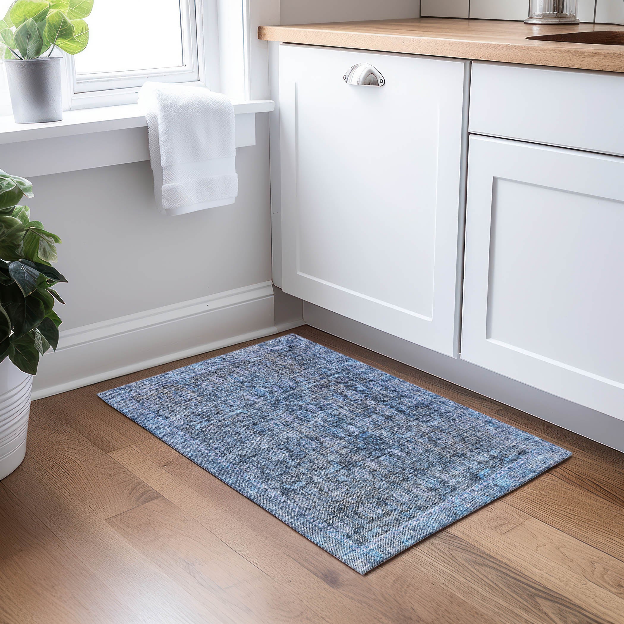 Indoor/Outdoor Traditional KJ3 Blue Rug 1'8" x 2'6" #shape_Rectangle