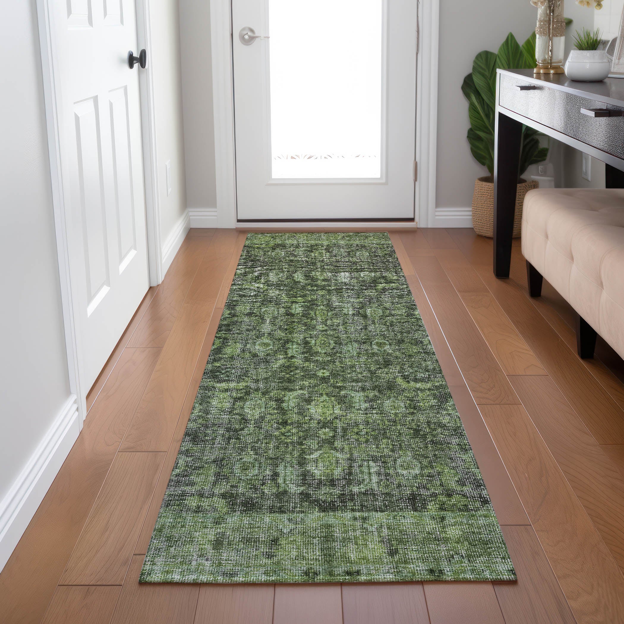 Indoor/Outdoor Traditional KJ3 Cactus Green Rug 2'3" x 7'6" #shape_Runner