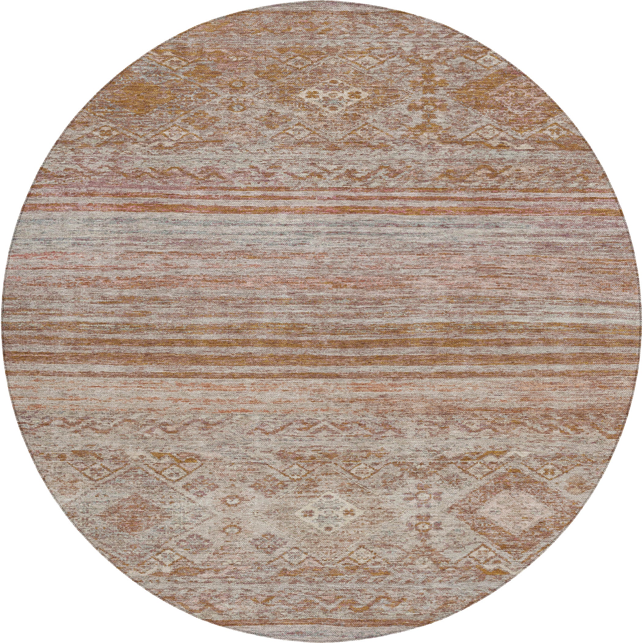 Indoor/Outdoor Traditional KJ4 Copper Orange Rug 8' x 8' #shape_Round