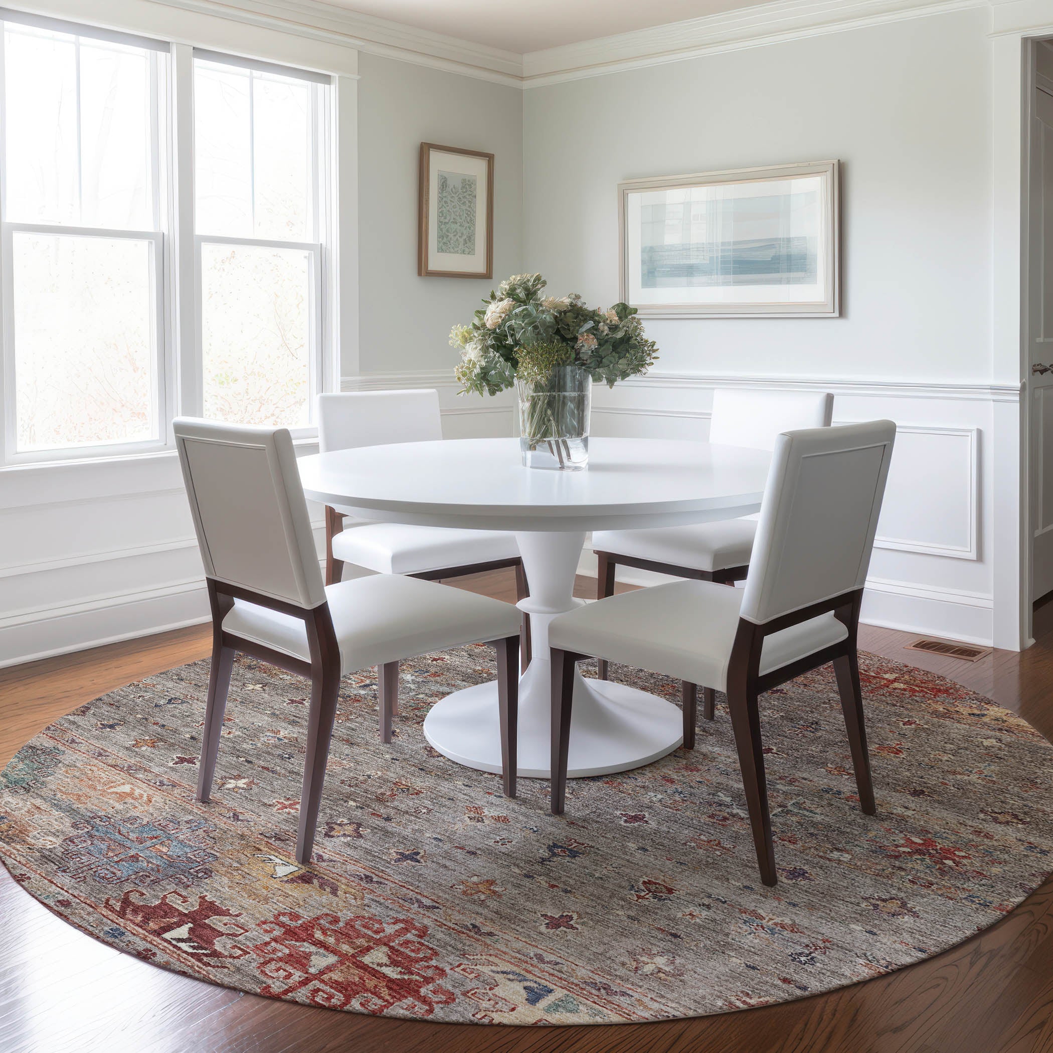 Indoor/Outdoor Traditional KJ5 Gray Rug 8' x 8' #shape_Round