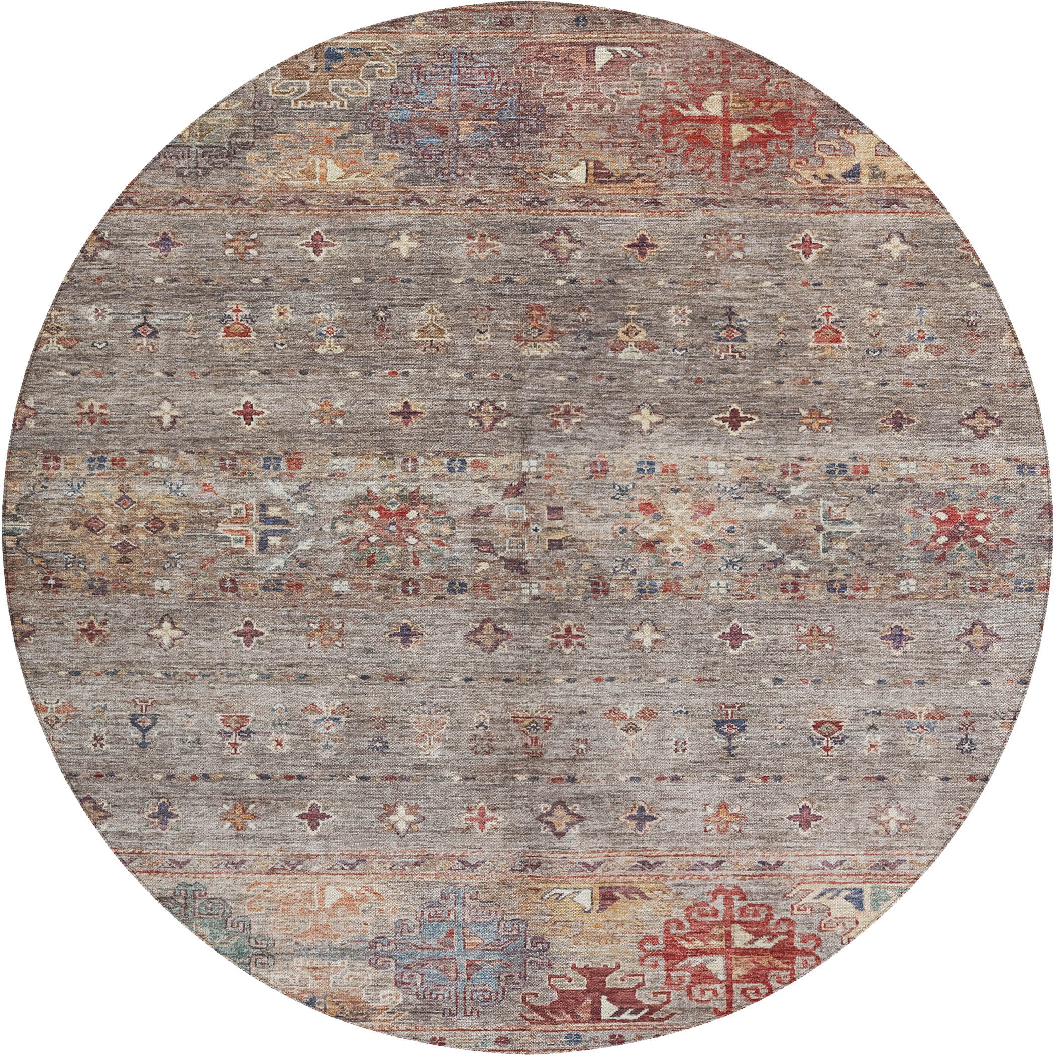 Indoor/Outdoor Traditional KJ5 Gray Rug 8' x 8' #shape_Round