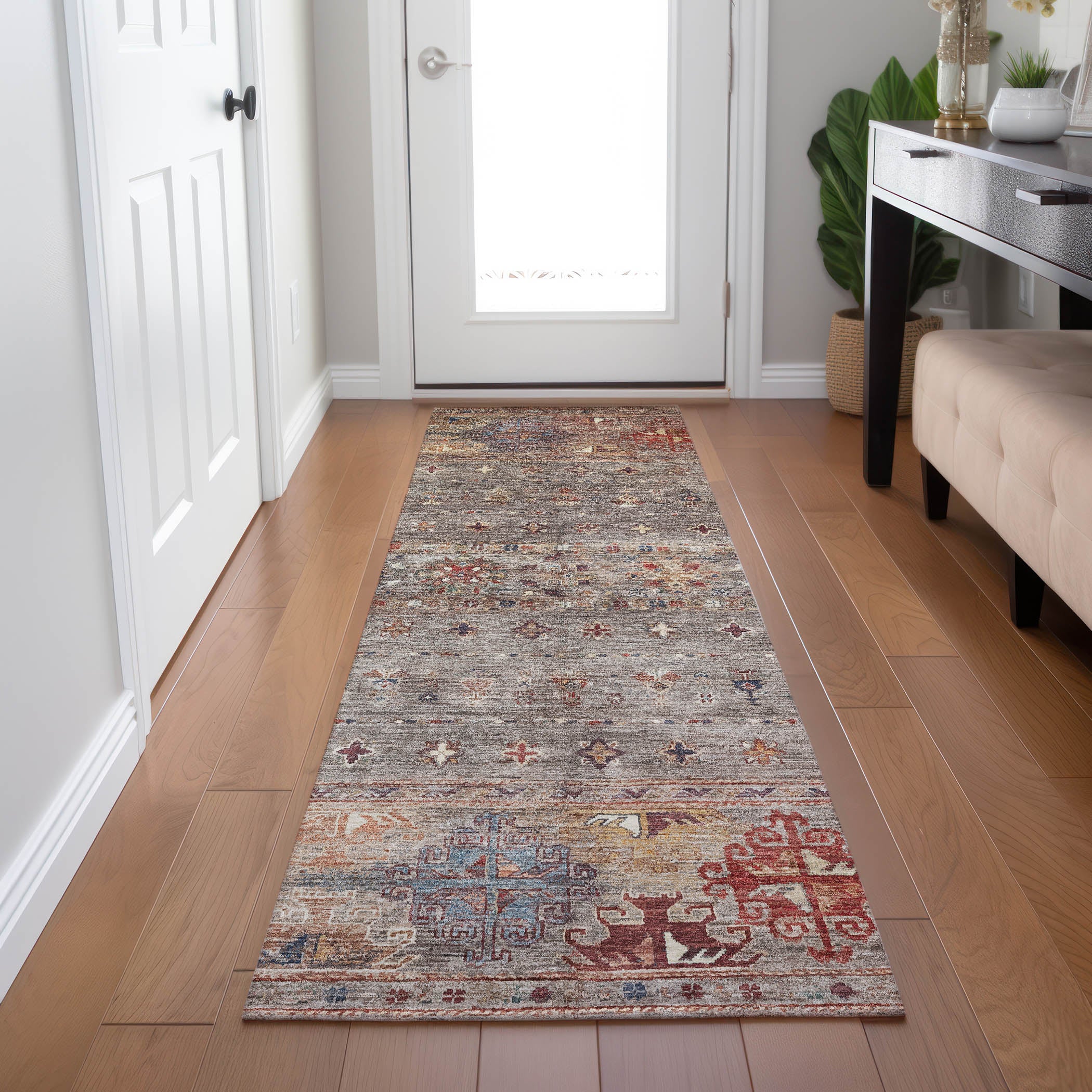 Indoor/Outdoor Traditional KJ5 Gray Rug 2'3" x 7'6" #shape_Runner