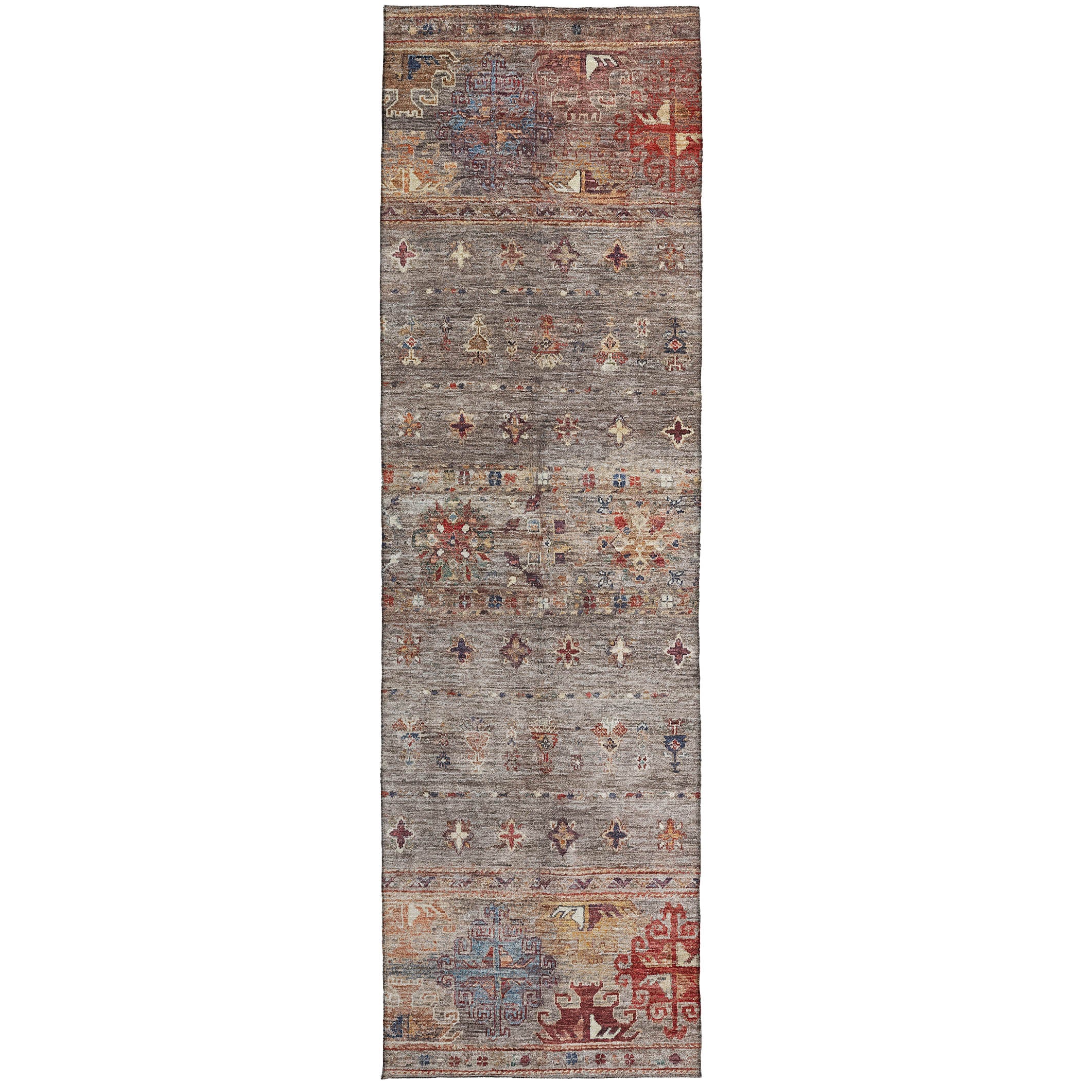 Indoor/Outdoor Traditional KJ5 Gray Rug 2'3" x 7'6" #shape_Runner