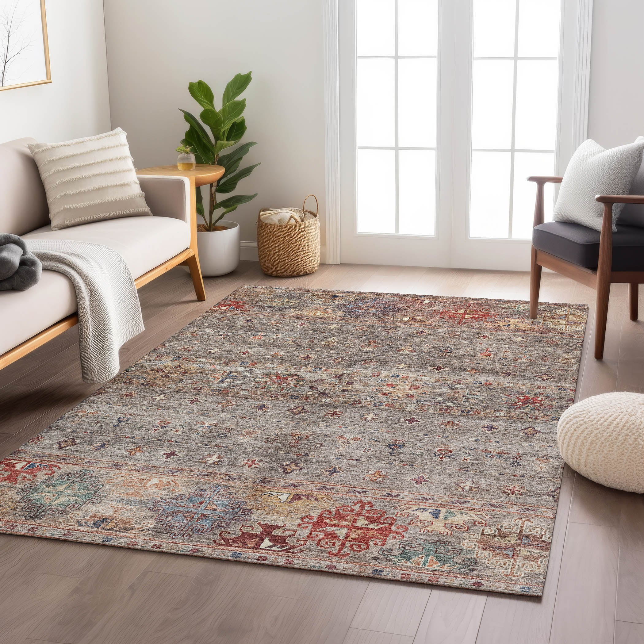 Indoor/Outdoor Traditional KJ5 Gray Rug 2'6" x 3'10" #shape_Rectangle