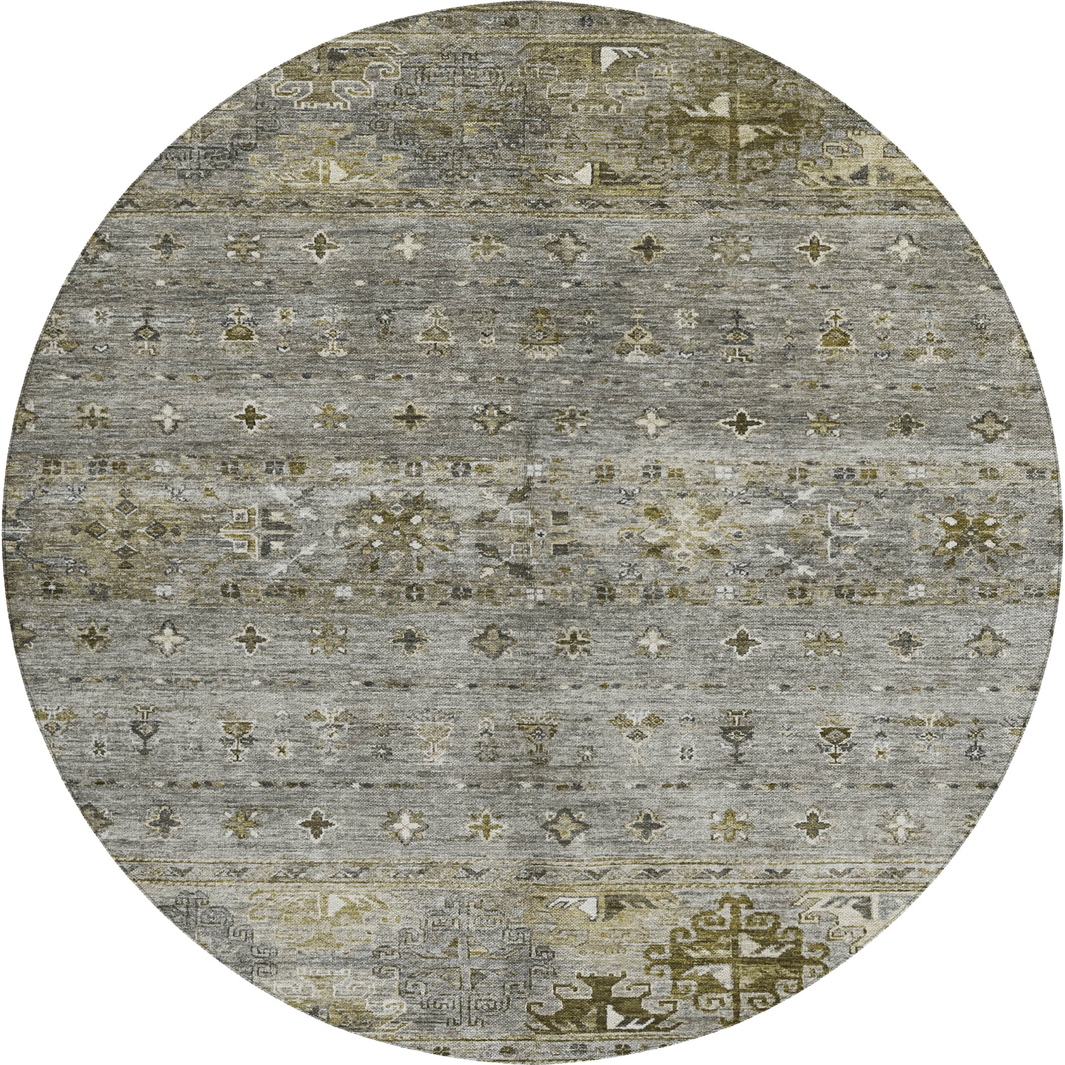 Indoor/Outdoor Traditional KJ5 Pewter Gray Rug 8' x 8' #shape_Round