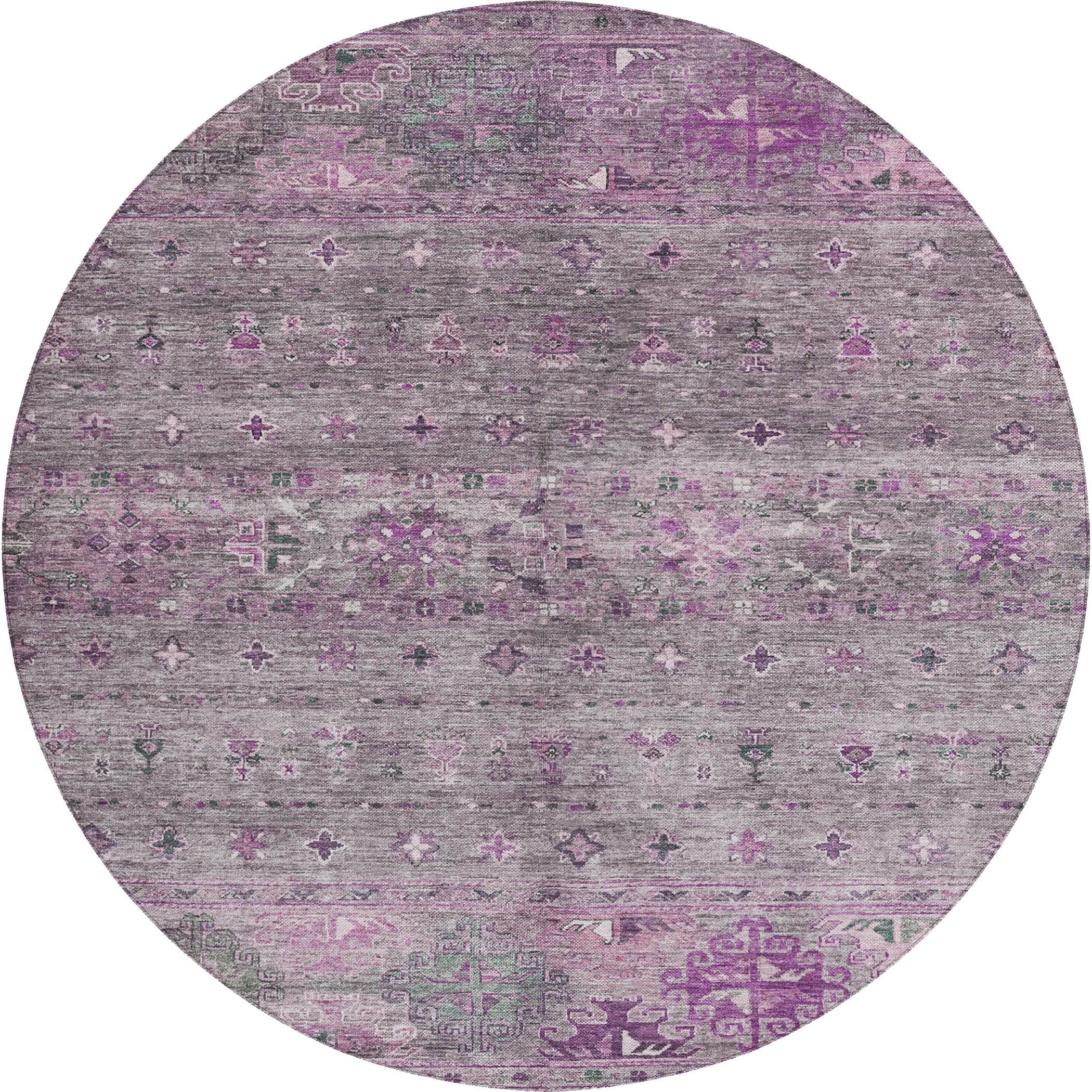 Indoor/Outdoor Traditional KJ5 Purple Rug 8' x 8' #shape_Round