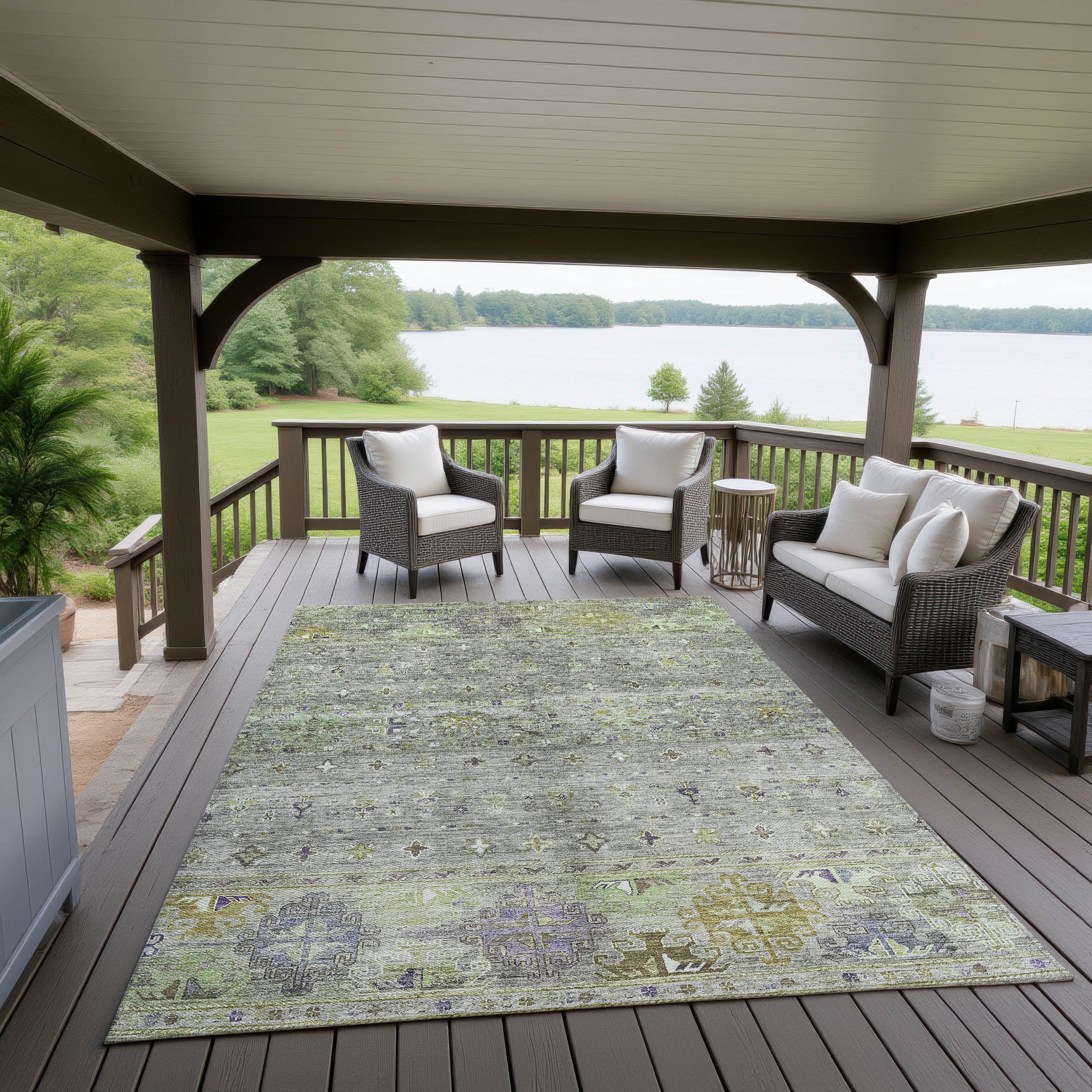 Indoor/Outdoor Traditional KJ5 Sage Green Rug 2'6" x 3'10" #shape_Rectangle