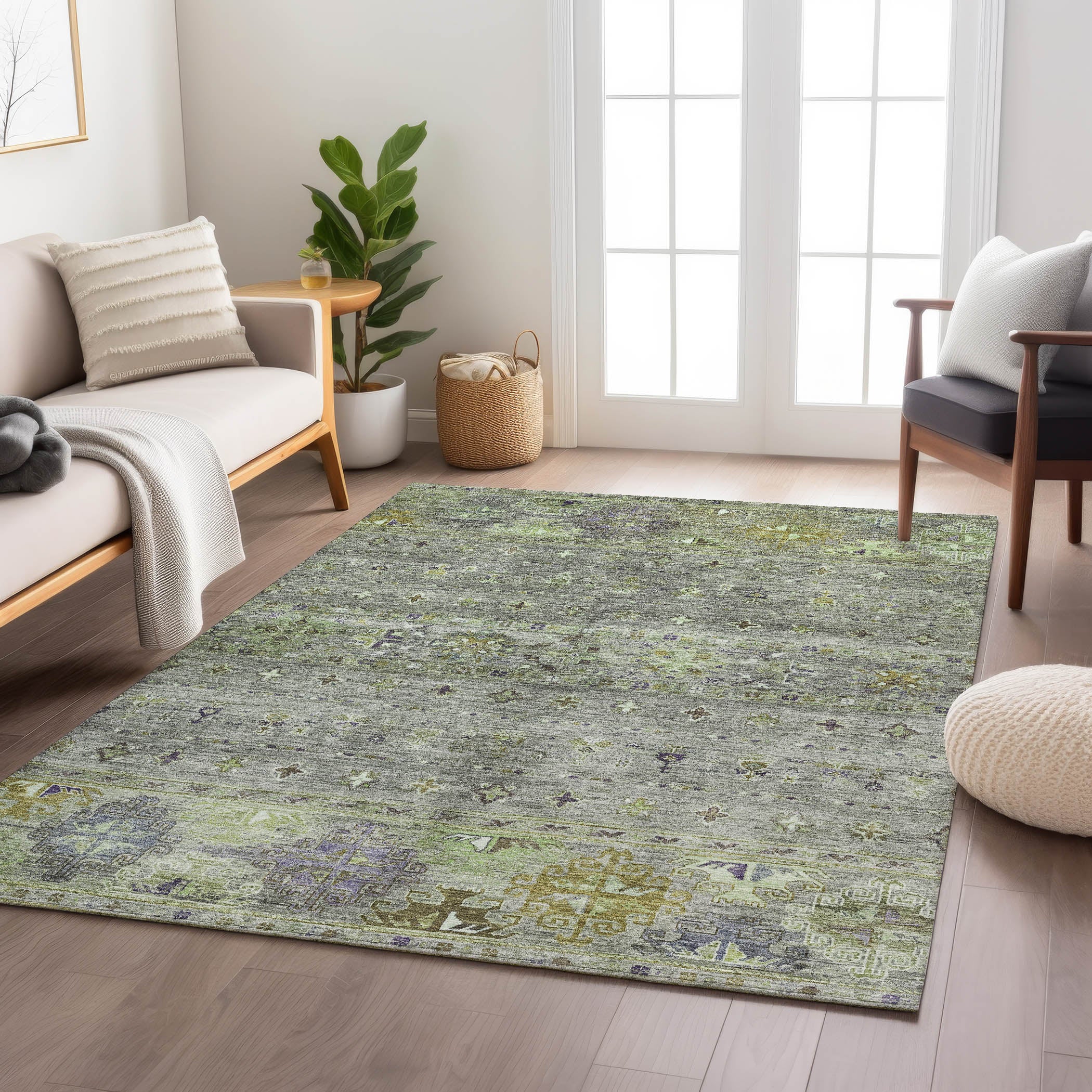 Indoor/Outdoor Traditional KJ5 Sage Green Rug 2'6" x 3'10" #shape_Rectangle