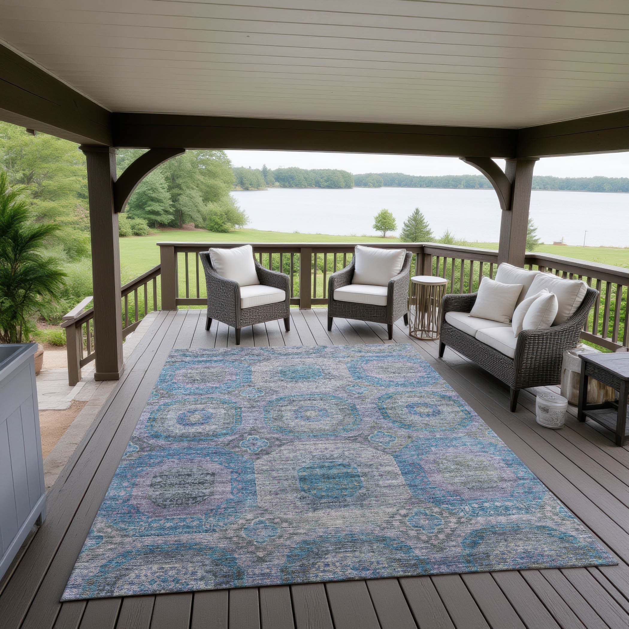 Indoor/Outdoor Traditional KJ6 Blue Rug 2'6" x 3'10" #shape_Rectangle
