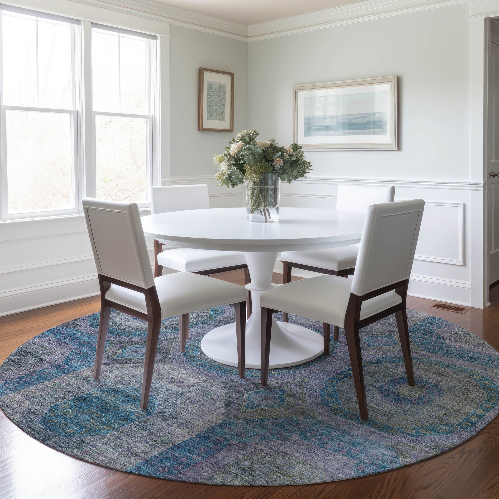 Indoor/Outdoor Traditional KJ6 Blue Rug 8' x 8' #shape_Round