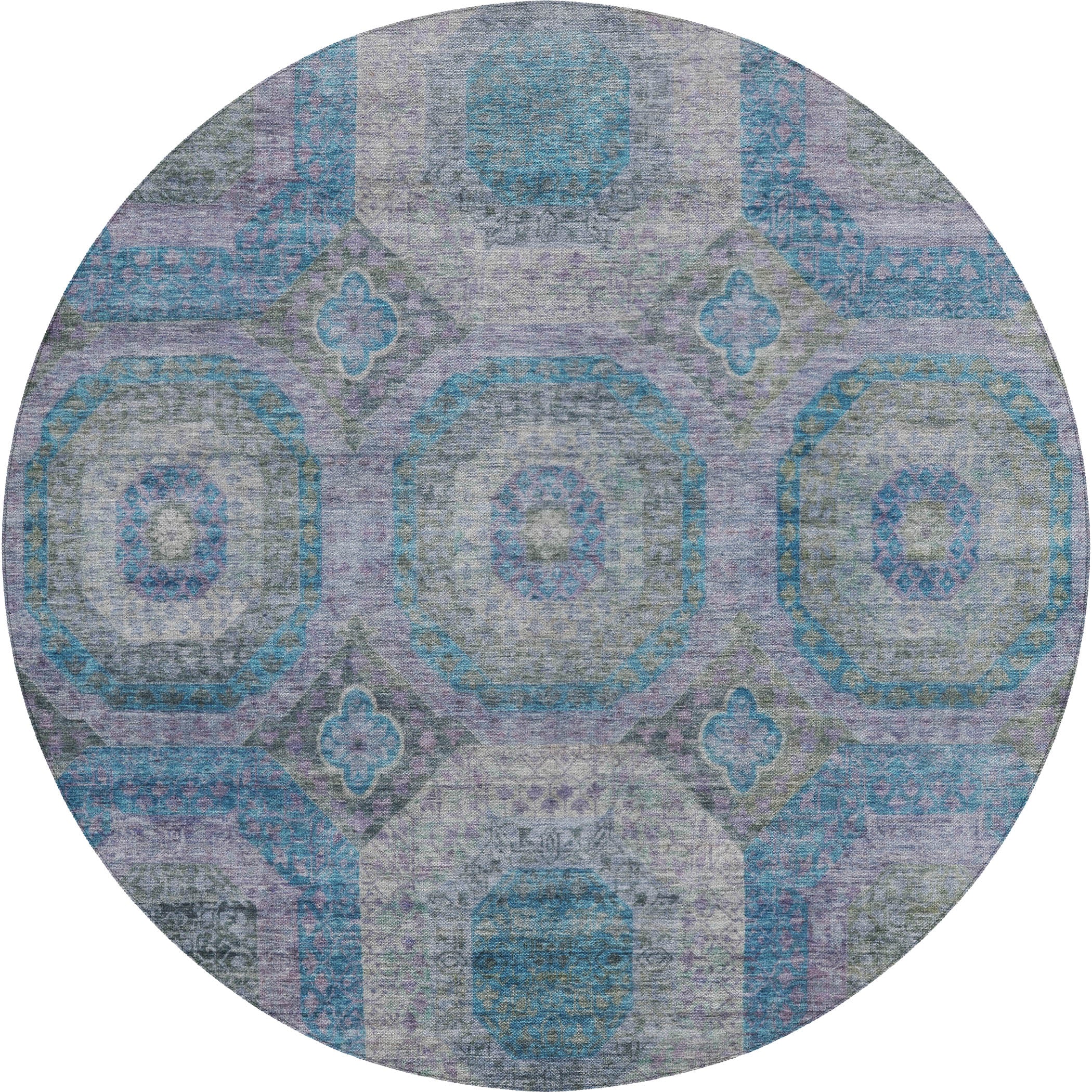 Indoor/Outdoor Traditional KJ6 Blue Rug 8' x 8' #shape_Round