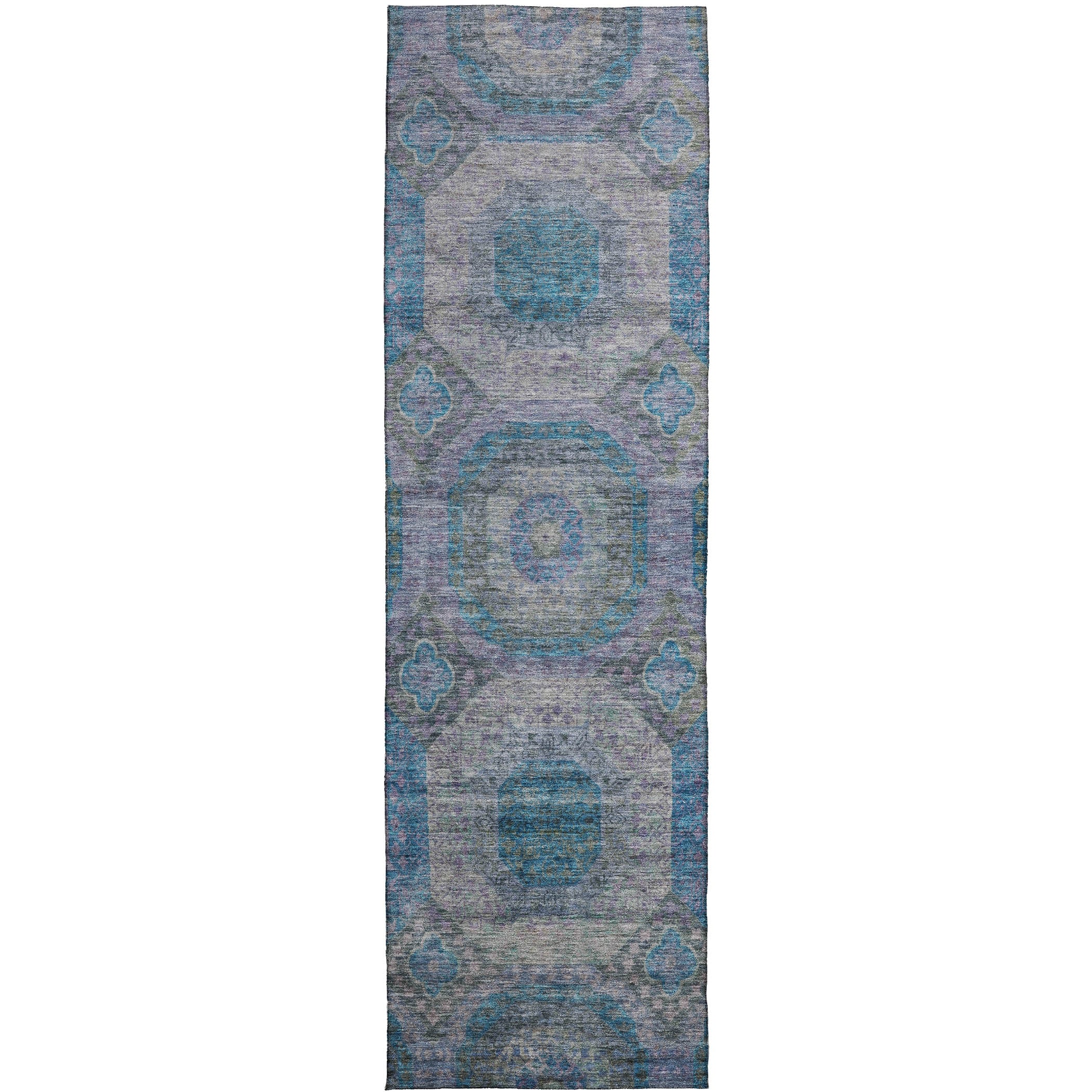 Indoor/Outdoor Traditional KJ6 Blue Rug 2'3" x 7'6" #shape_Runner